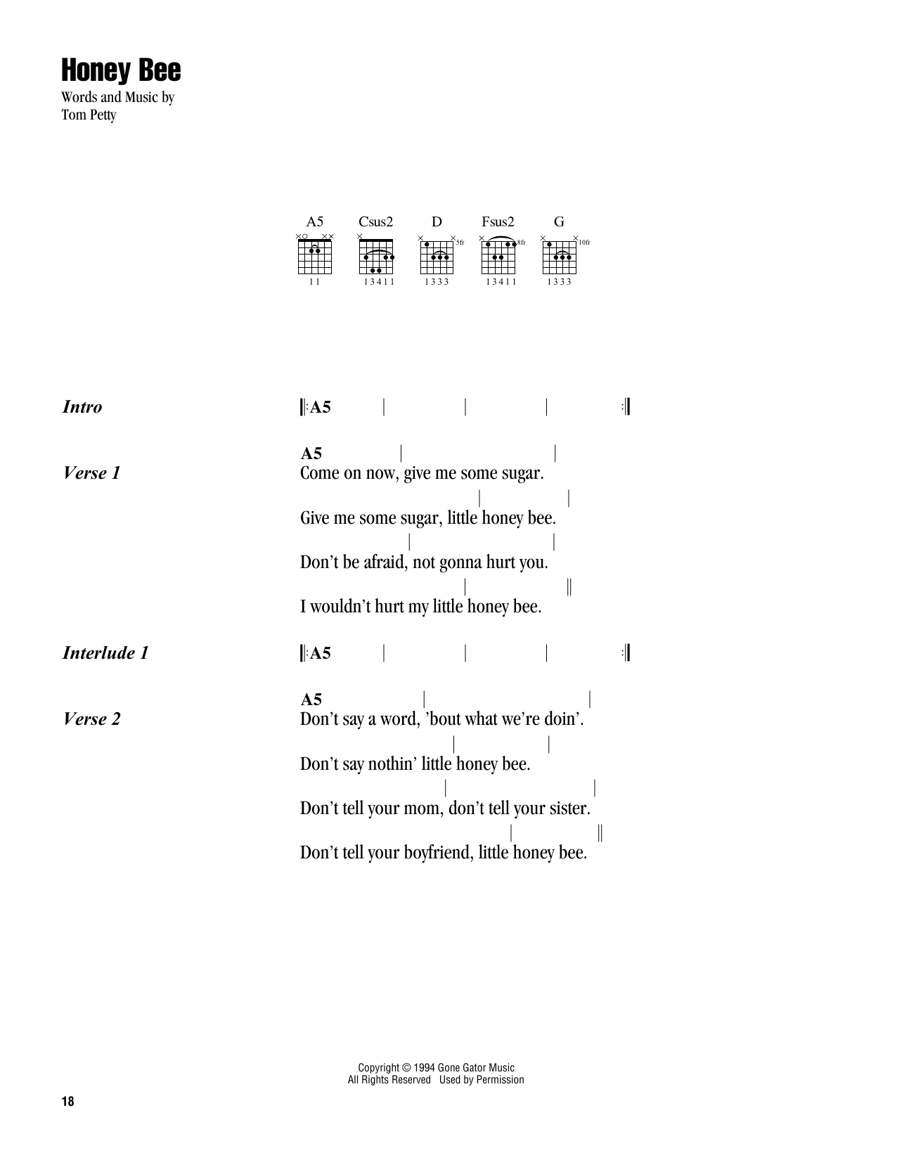 Honey Bee (Guitar Chords/Lyrics) von Tom Petty