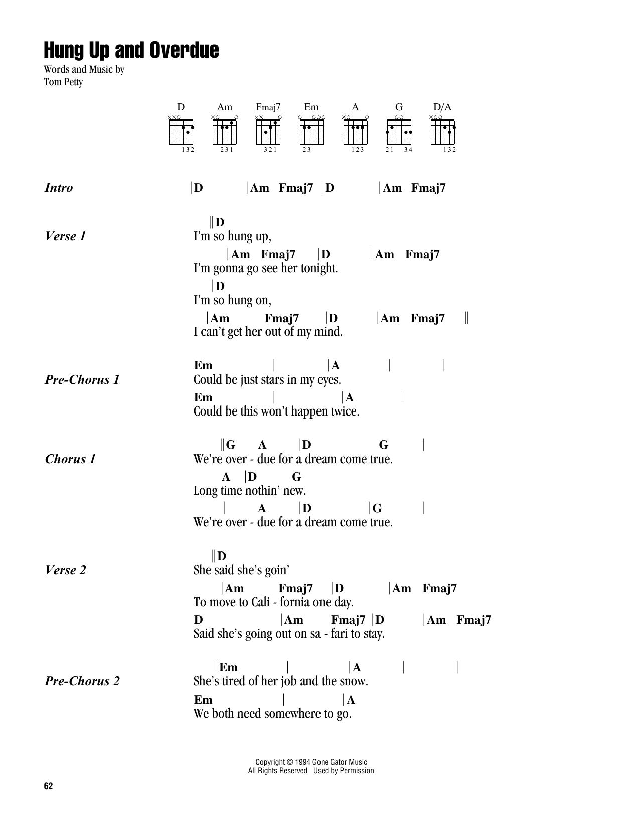 Hung Up And Overdue (Guitar Chords/Lyrics) von Tom Petty