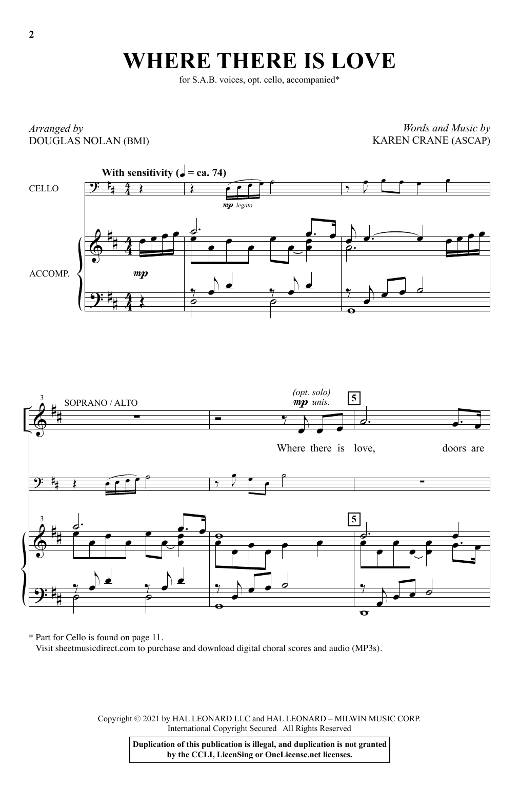 Where There Is Love (arr. Douglas Nolan) (SAB Choir) von Karen Crane