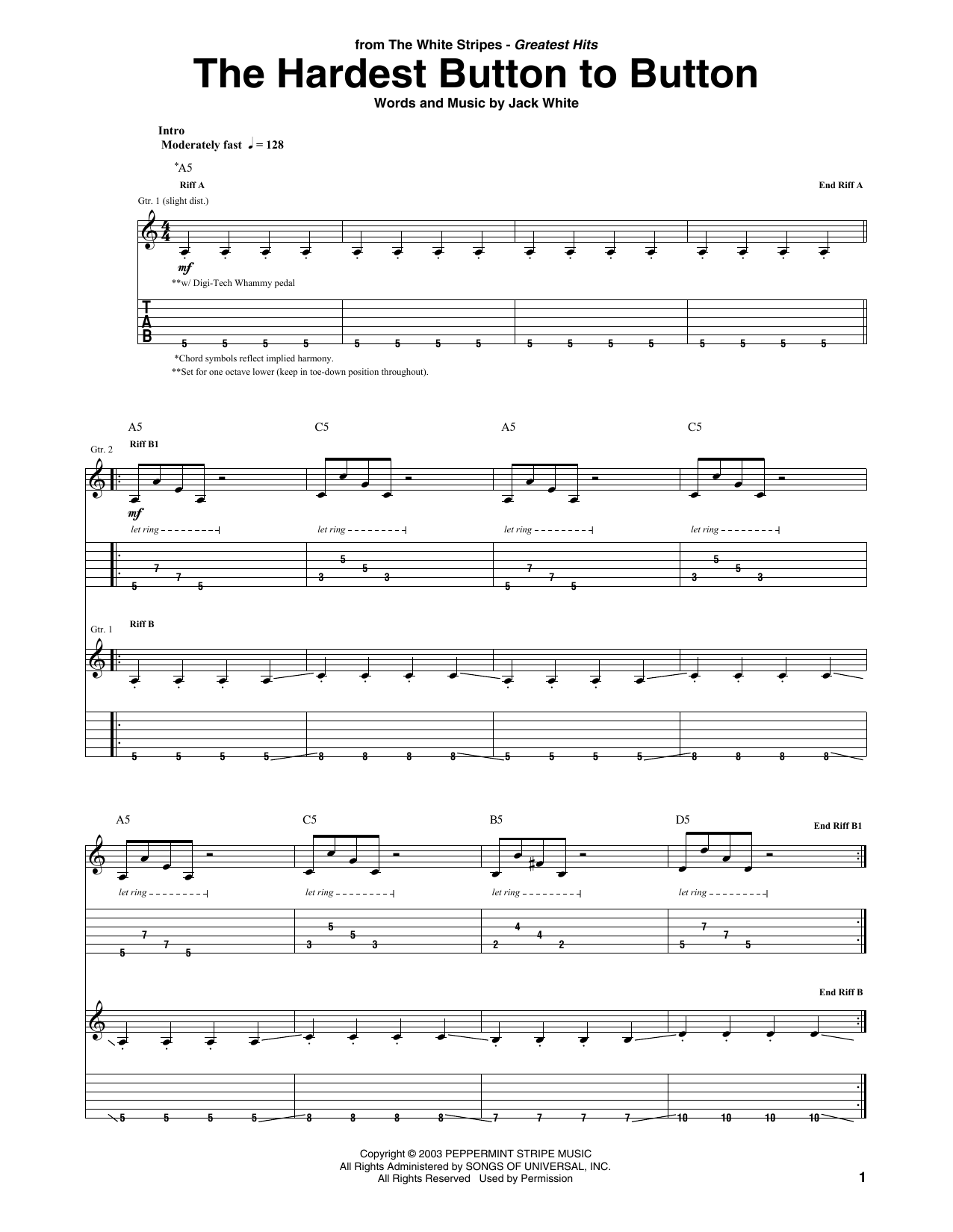 The Hardest Button To Button (Guitar Tab) von The White Stripes