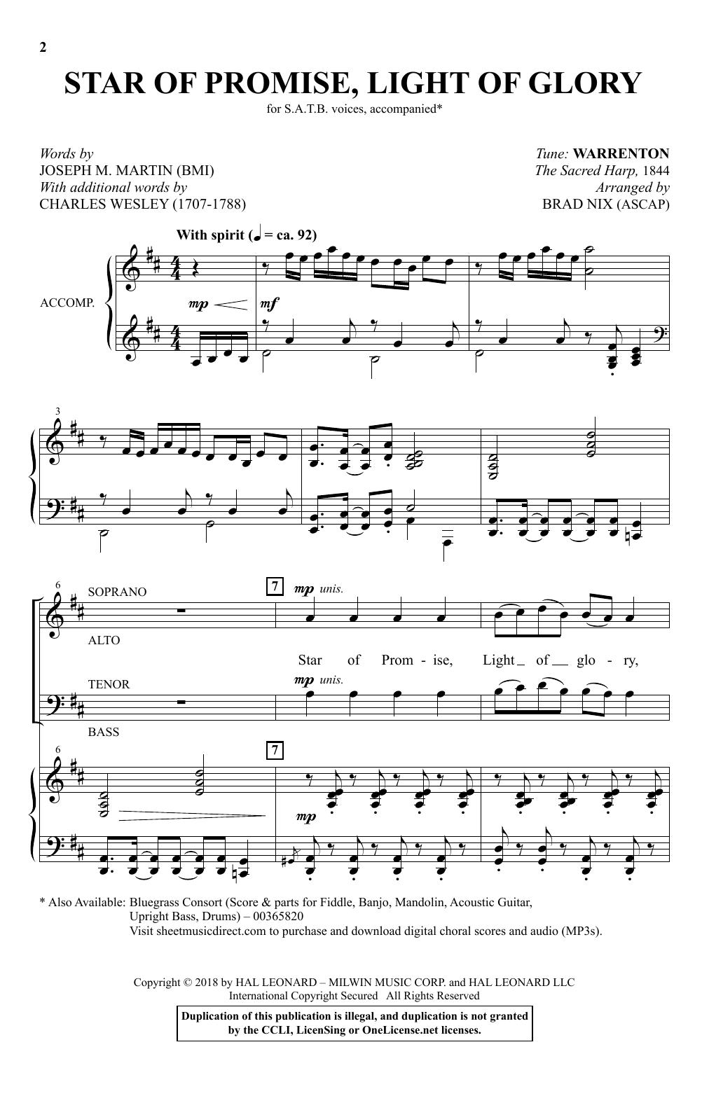 Star Of Promise, Light Of Glory (arr. Brad Nix) (SATB Choir) von Joseph M. Martin and Charles Wesley