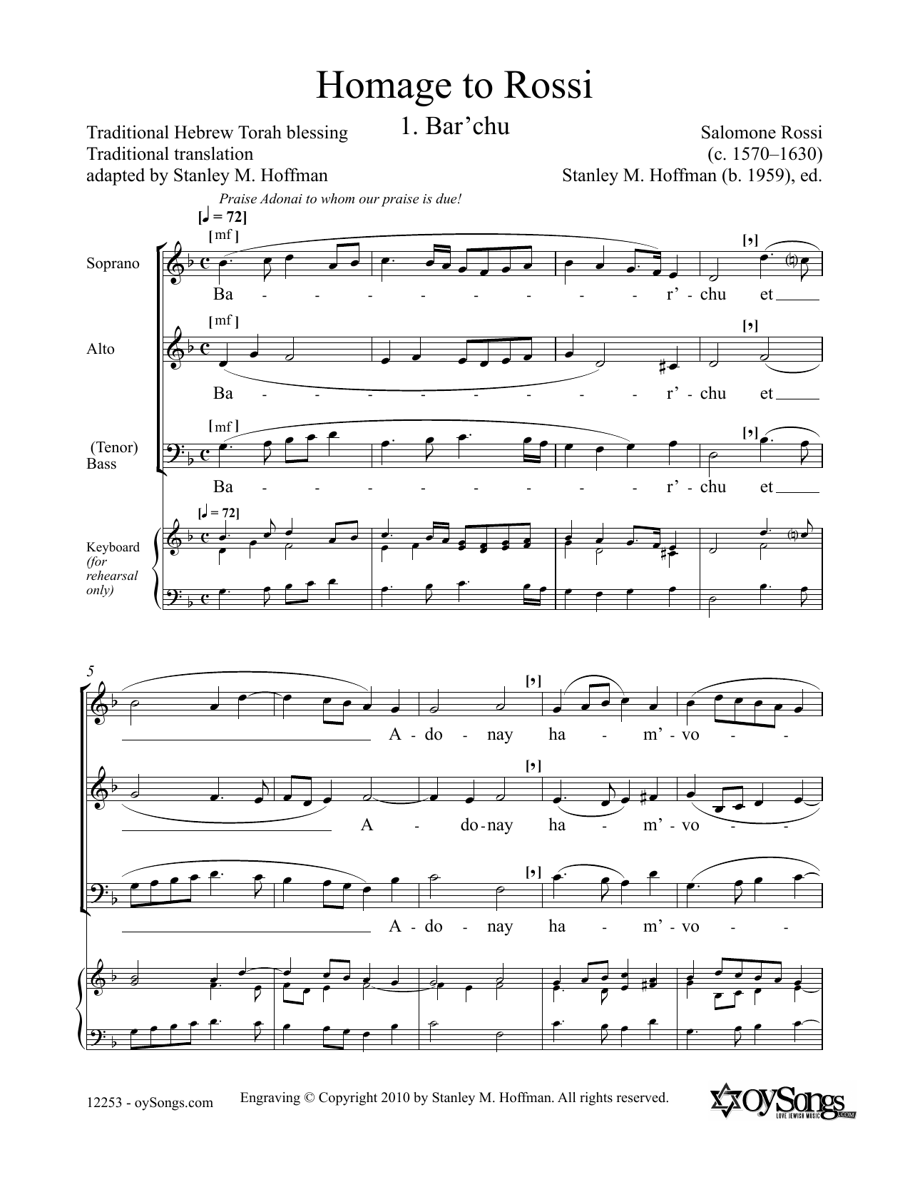 Homage to Rossi (SATB Choir) von Stanley F. Hoffman