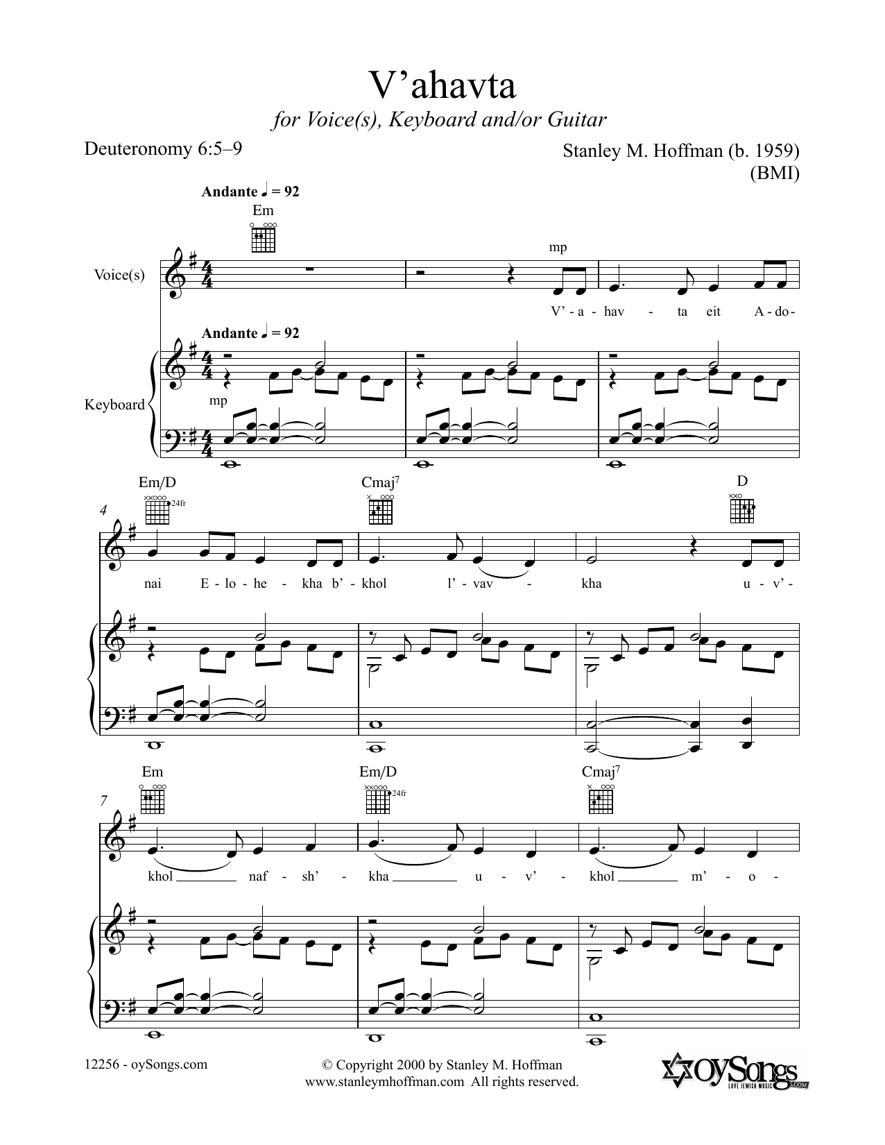 V'ahatva (Piano, Vocal & Guitar Chords (Right-Hand Melody)) von Stanley F. Hoffman