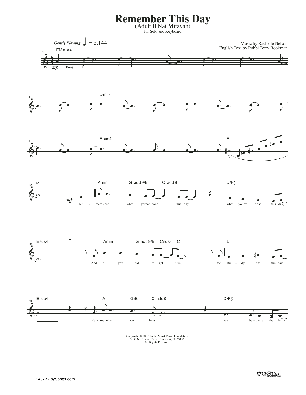 Remember This Day (Lead Sheet / Fake Book) von Rachelle Nelson