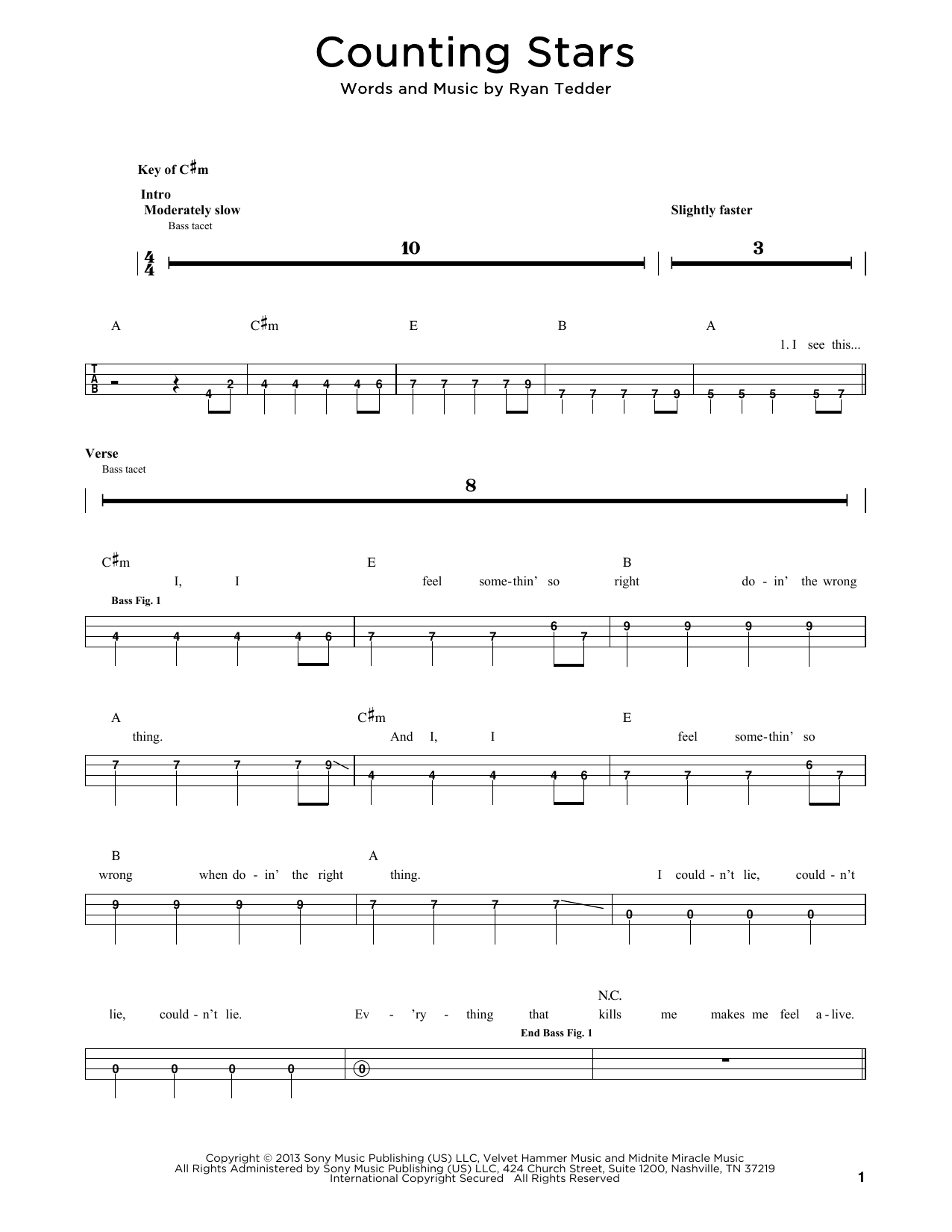 Counting Stars (Easy Bass Tab) von OneRepublic