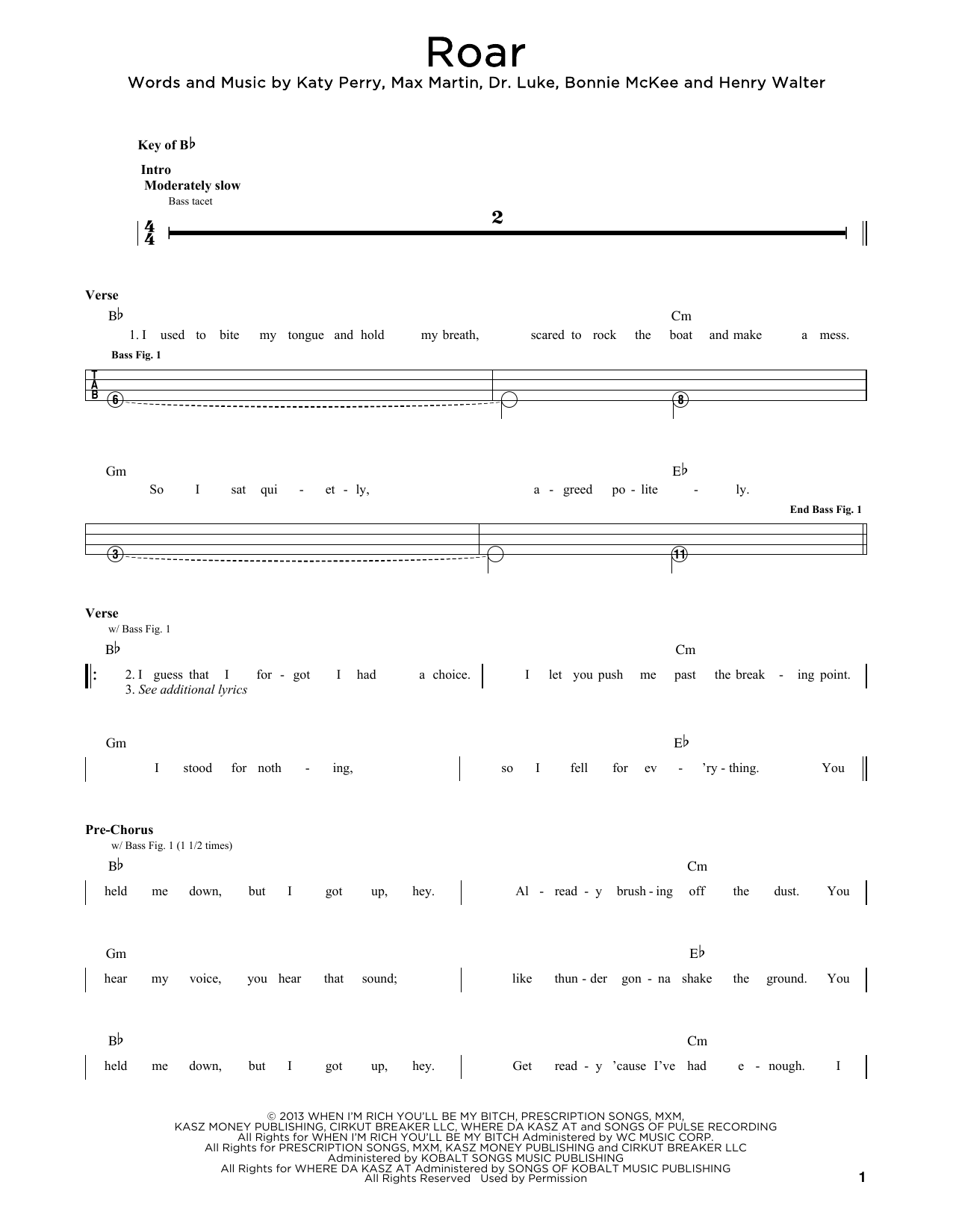 Roar (Easy Bass Tab) von Katy Perry