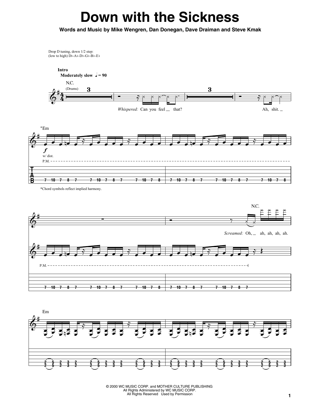Down With The Sickness (Guitar Tab (Single Guitar)) von Disturbed