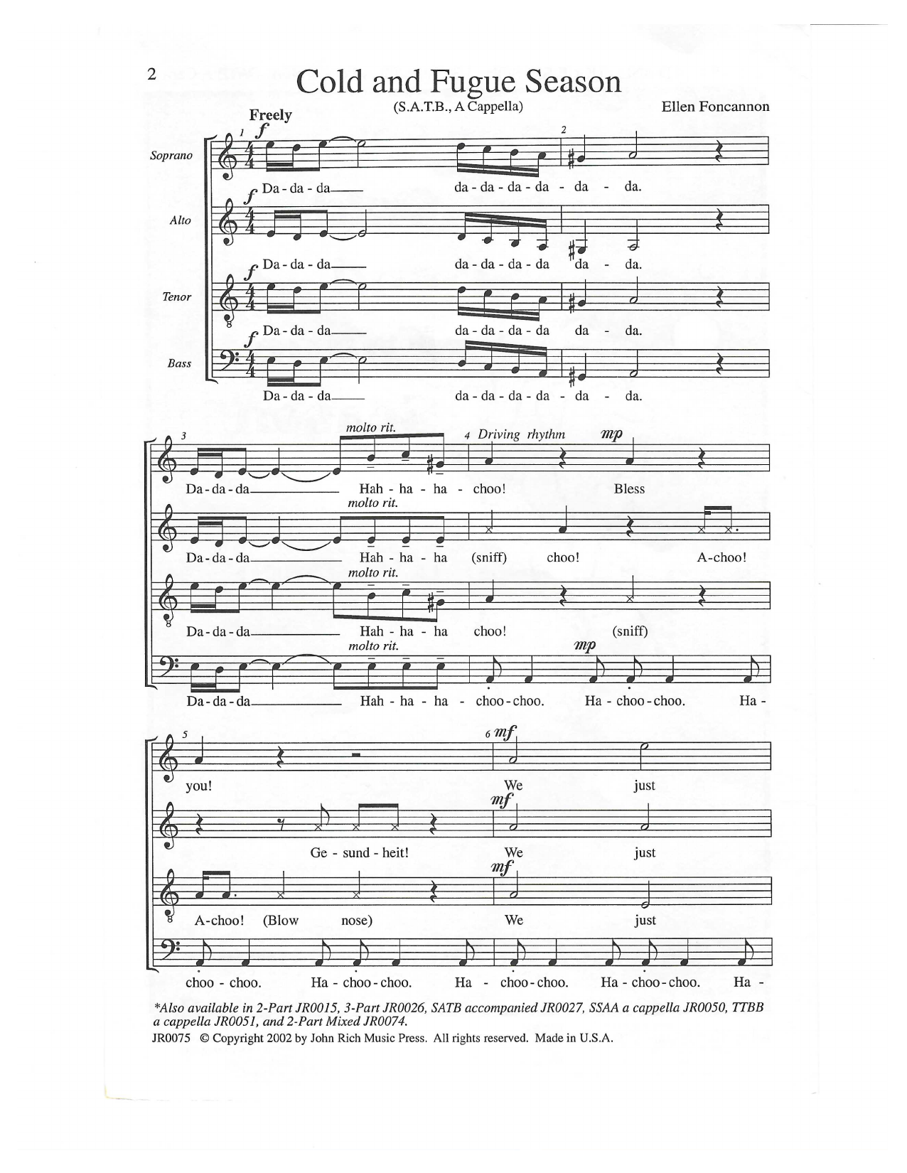 Cold and Fugue Season (arr. Ellen Foncannon) (SATB Choir) von J.S. Bach