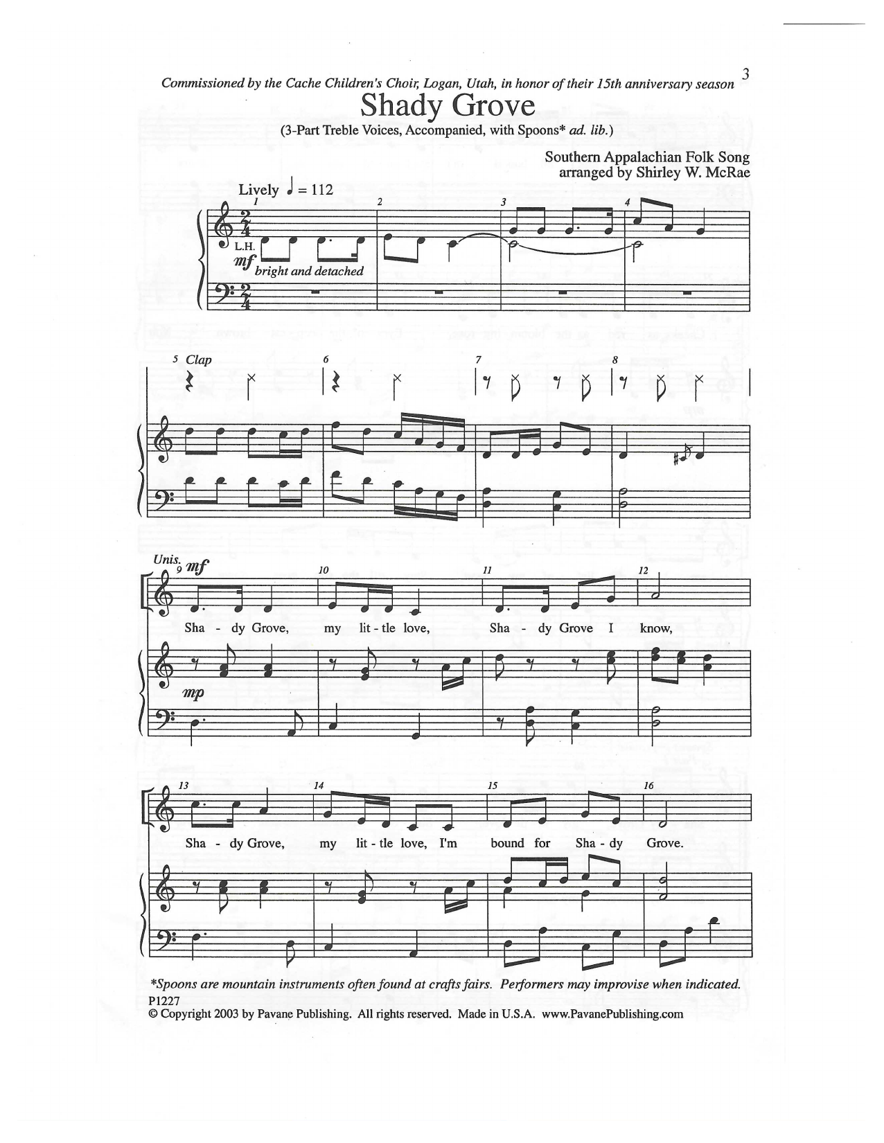 Shady Grove (arr. Shirley W. McRae) (3-Part Mixed Choir) von Southern Appalachian Folk Song