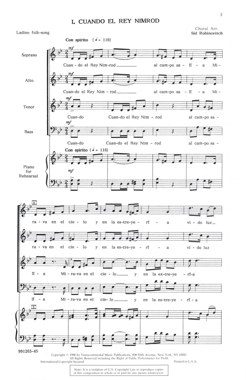Mosaic Of Jewish Folksongs (SATB Choir) von Sid Robinovitch