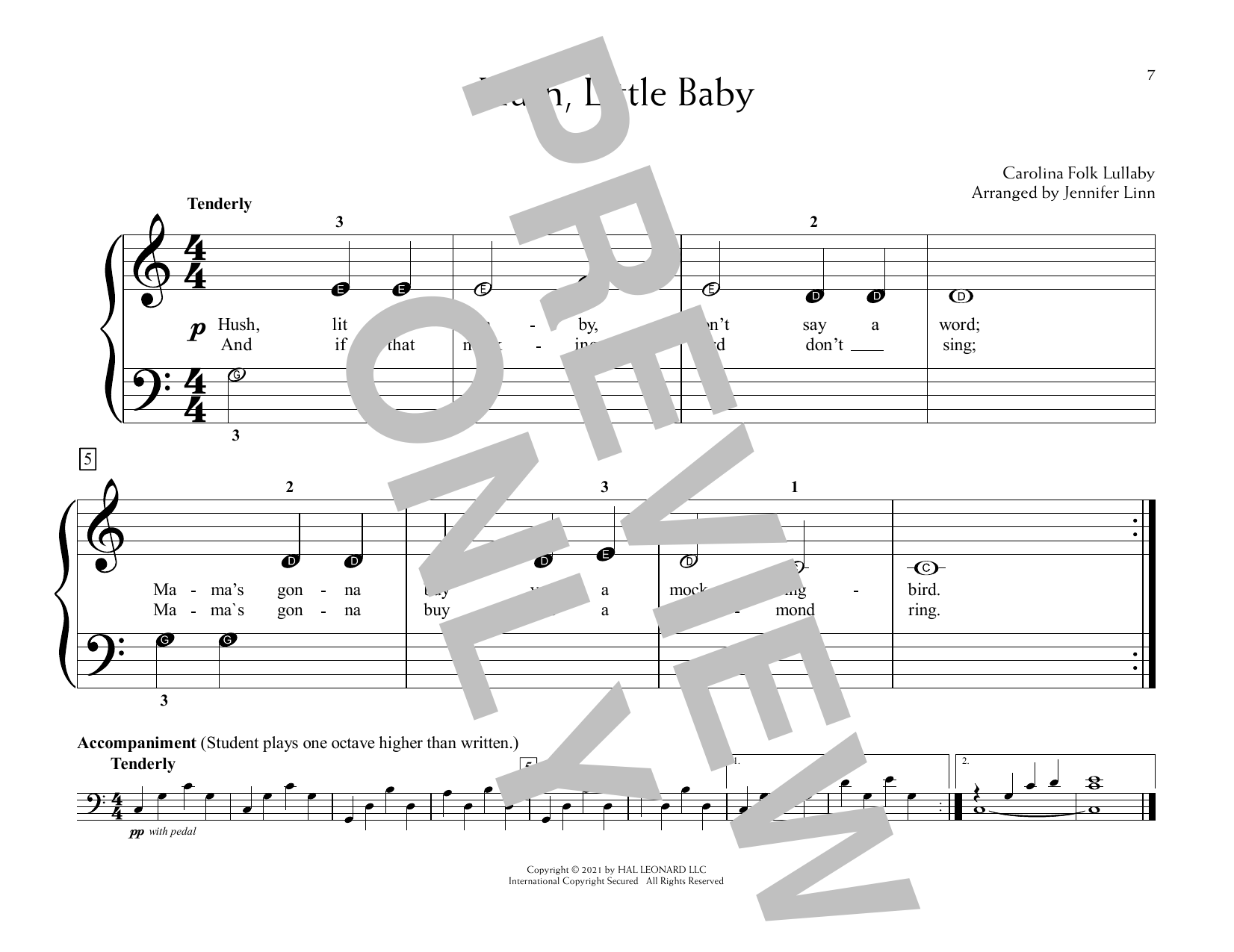 Hush Little Baby (arr. Jennifer Linn) (Educational Piano) von Carolina Folk Lullaby