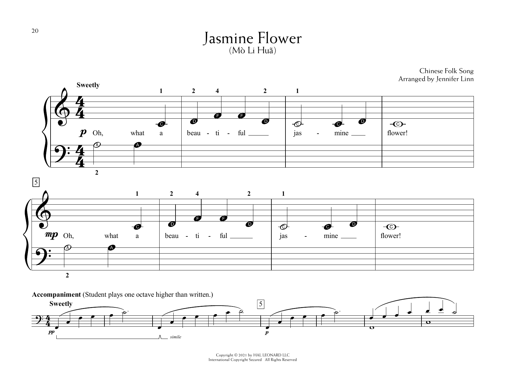 Jasmine Flower (M Li Hu) (arr. Jennifer Linn) (Educational Piano) von Chinese Folk Song