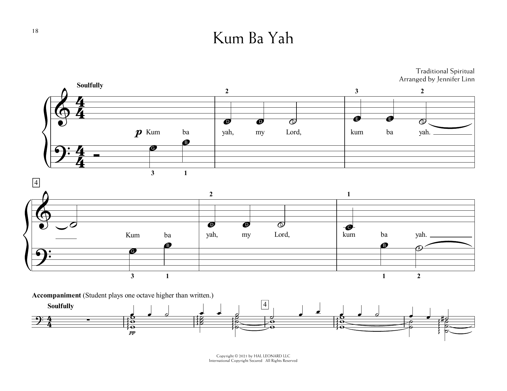 Kum Ba Yah (arr. Jennifer Linn) (Educational Piano) von Traditional Spiritual