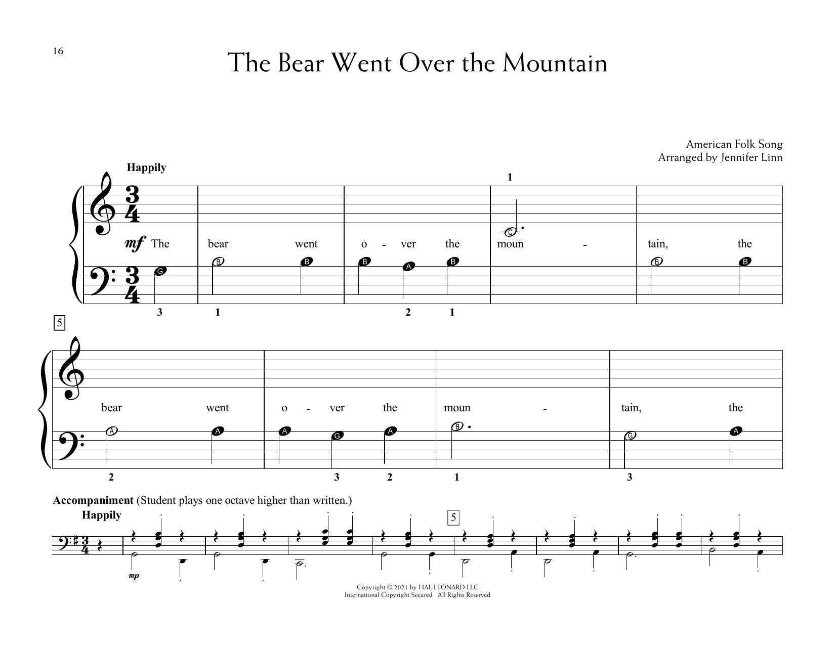 The Bear Went Over The Mountain (arr. Jennifer Linn) (Educational Piano) von American Folk Song