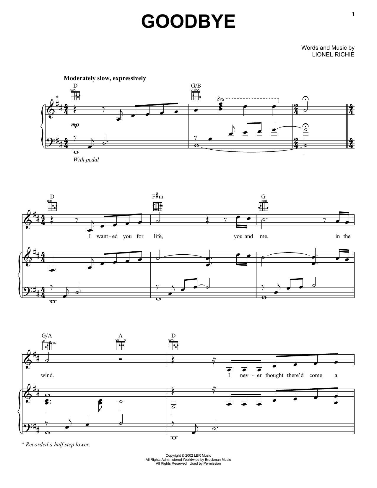 Goodbye (Piano, Vocal & Guitar Chords (Right-Hand Melody)) von Lionel Richie