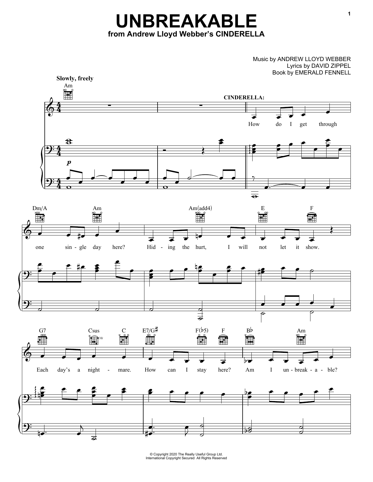 Unbreakable (from Andrew Lloyd Webber's Cinderella) (Piano, Vocal & Guitar Chords (Right-Hand Melody)) von Andrew Lloyd Webber