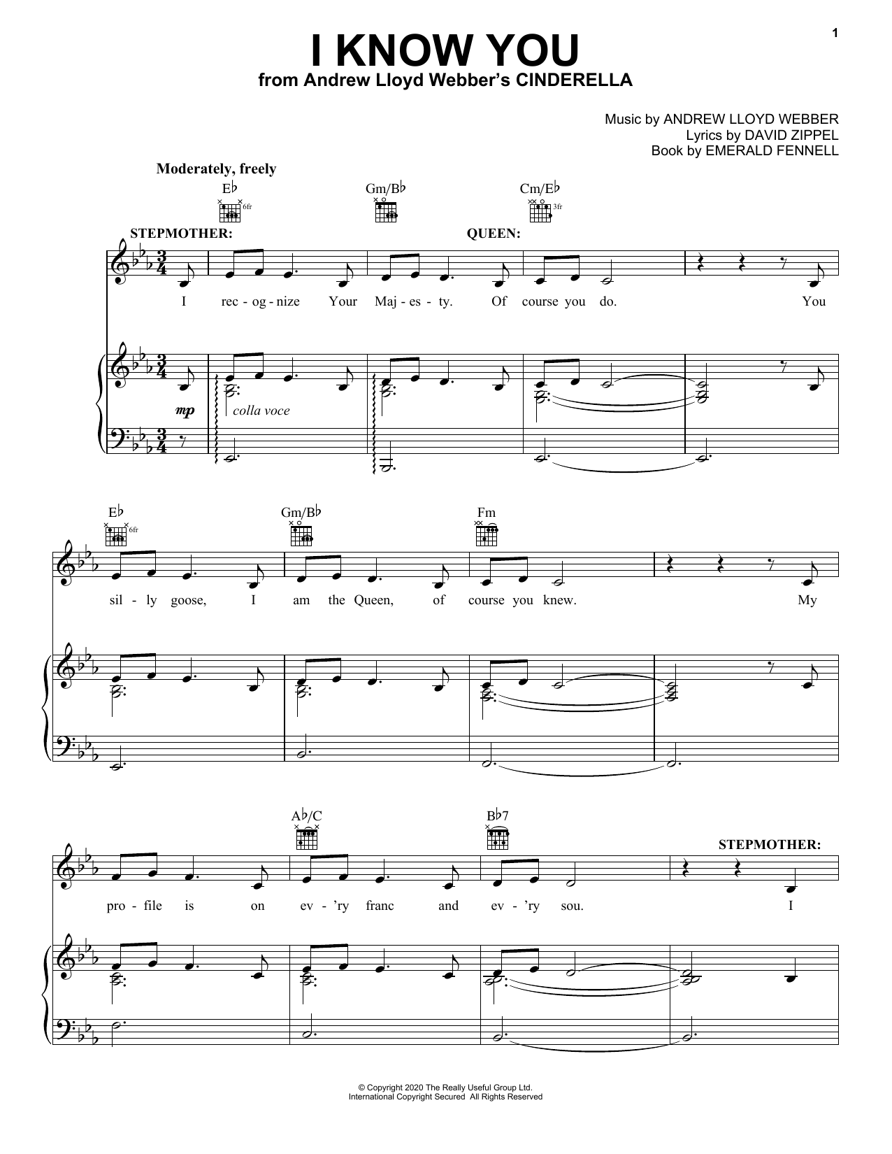 I Know You (from Andrew Lloyd Webber's Cinderella) (Piano, Vocal & Guitar Chords (Right-Hand Melody)) von Andrew Lloyd Webber