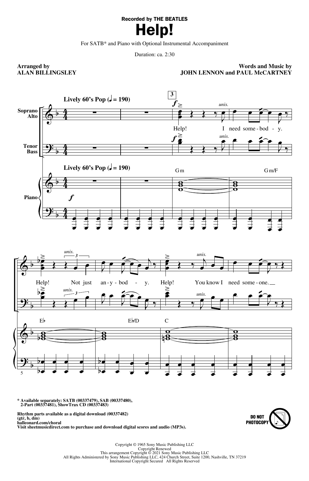 Help! (arr. Alan Billingsley) (SATB Choir) von The Beatles