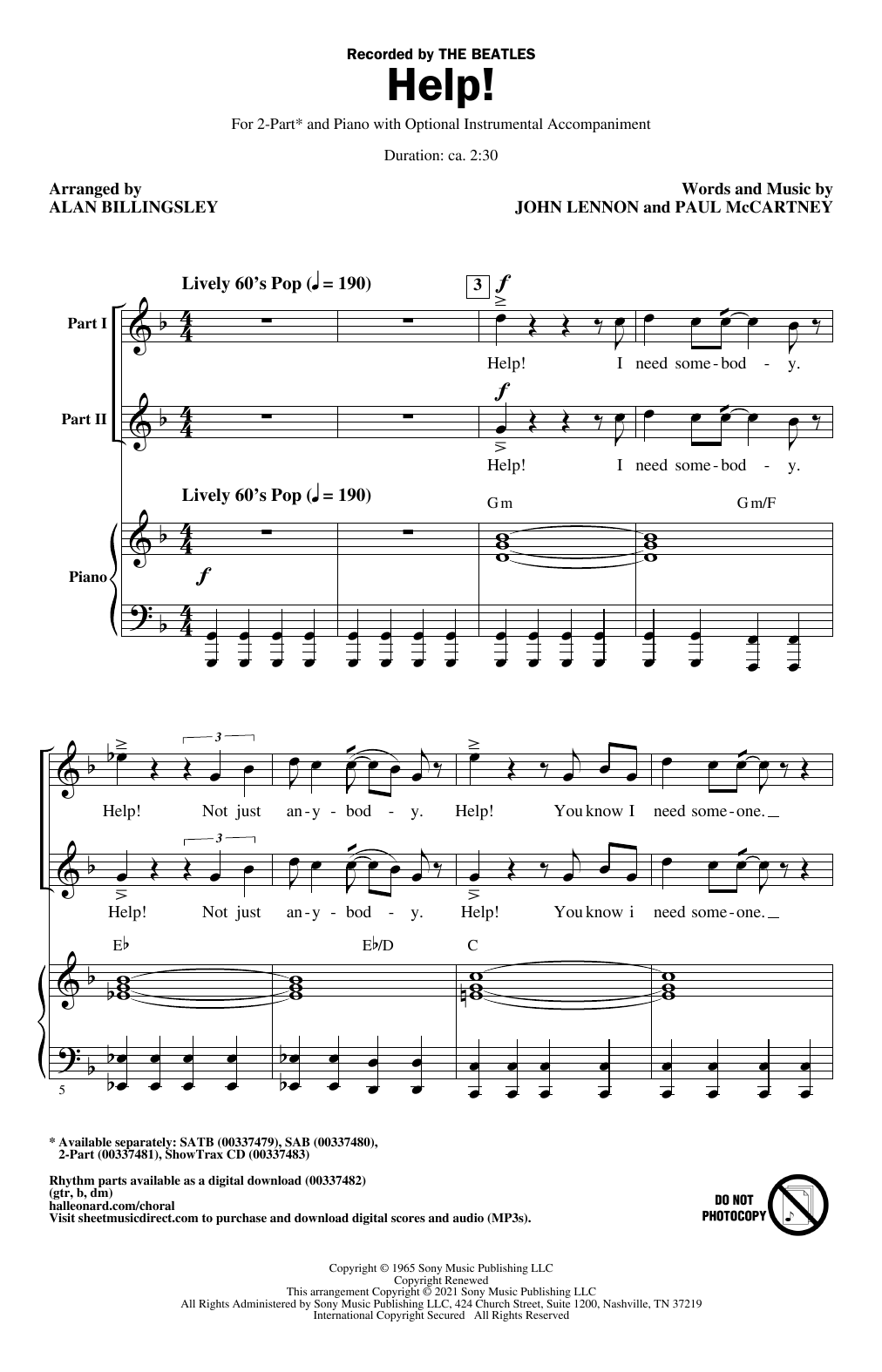 Help! (arr. Alan Billingsley) (2-Part Choir) von The Beatles