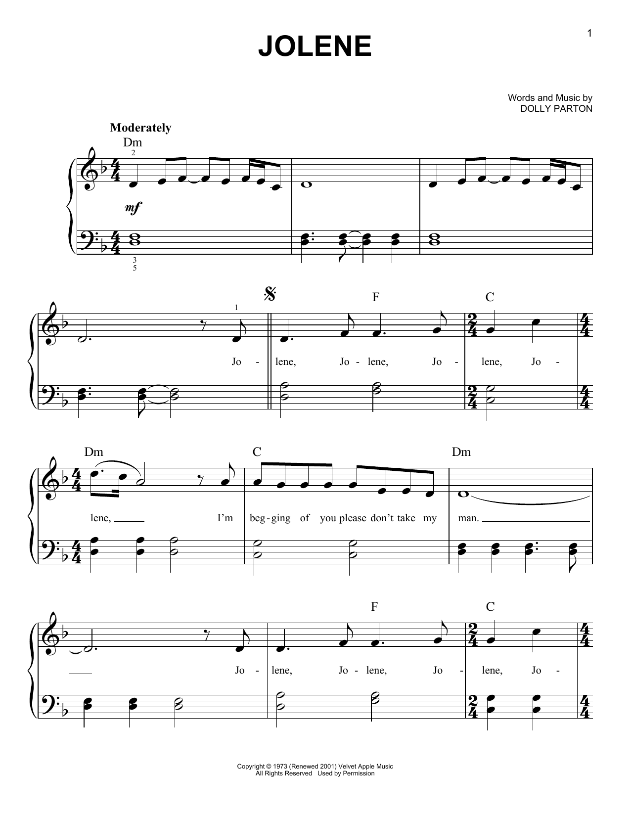 Jolene (Very Easy Piano) von Dolly Parton