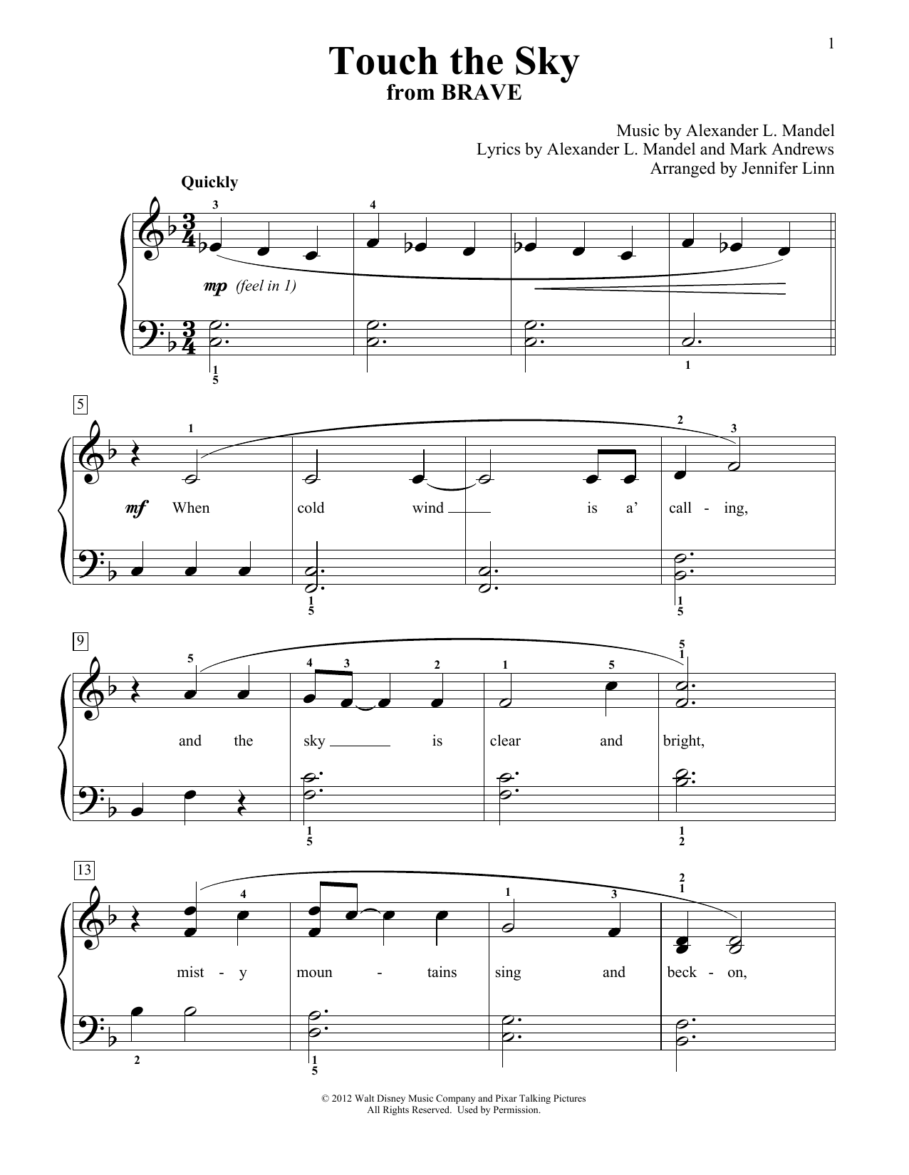 Touch The Sky (from Brave) (arr. Jennifer Linn) (Educational Piano) von Julie Fowlis