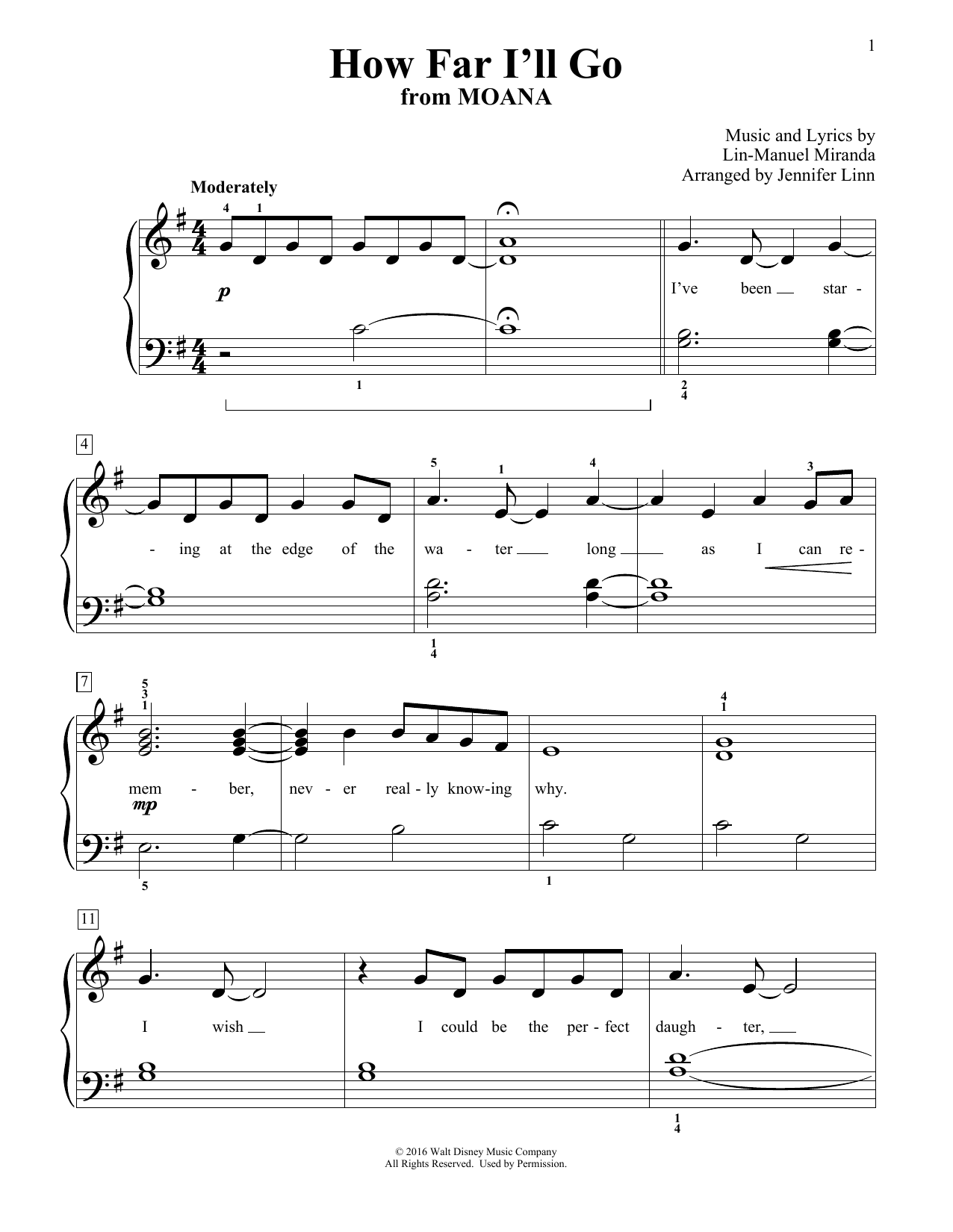 How Far I'll Go (from Moana) (arr. Jennifer Linn) (Educational Piano) von Lin-Manuel Miranda
