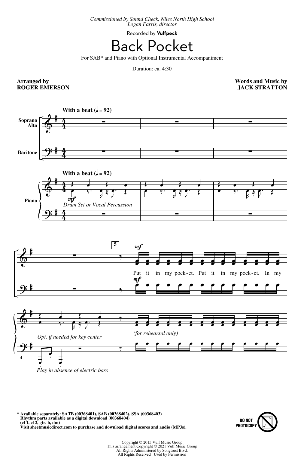Back Pocket (arr. Roger Emerson) (SAB Choir) von Vulfpeck