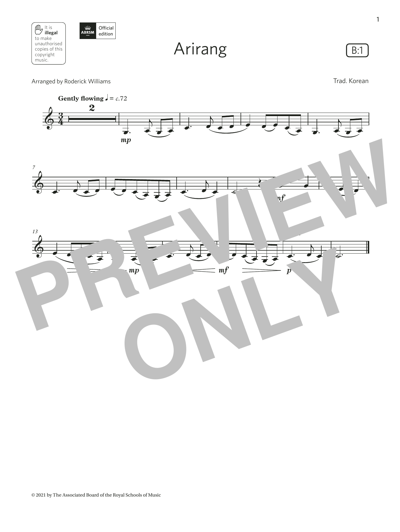 Arirang  (Grade 1 List B1 from the ABRSM Clarinet syllabus from 2022) (Clarinet Solo) von Trad. Korean