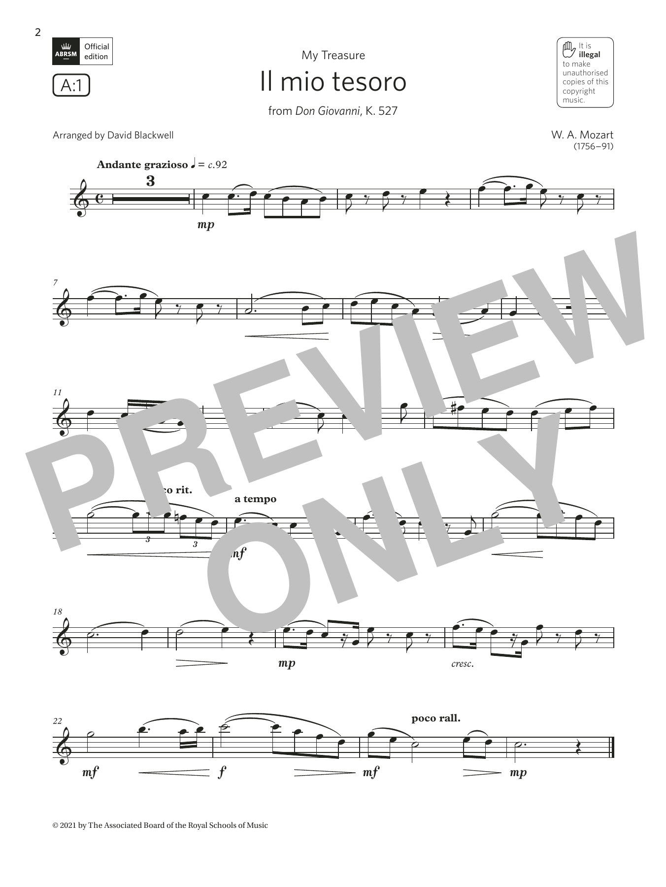 Il mio tesoro (from Don Giovanni)  (Grade 3 List A1 from the ABRSM Clarinet syllabus from 2022) (Clarinet Solo) von Wolfgang Amadeus Mozart