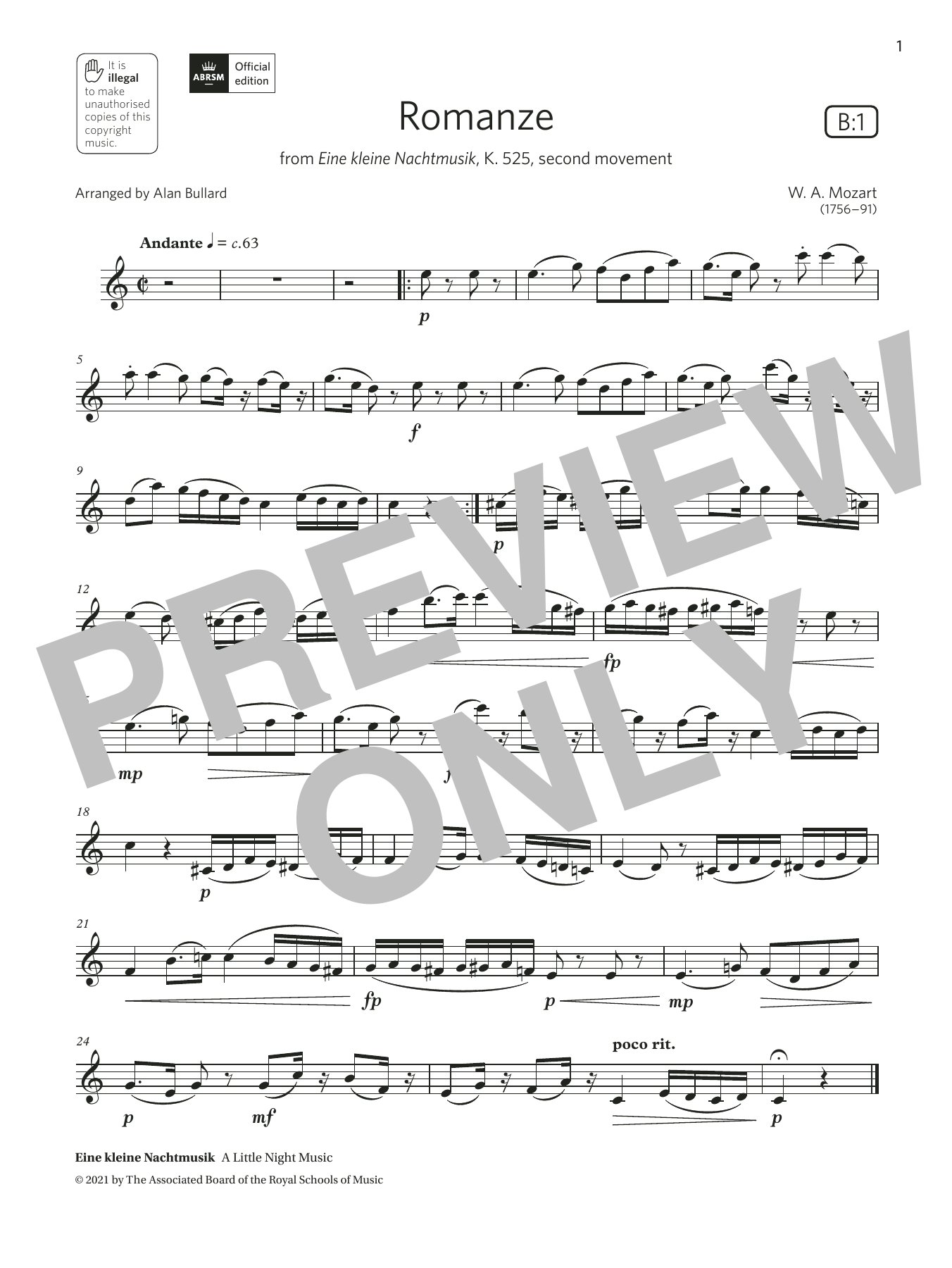 Romanze (from Eine kleine Nachtmusik)  (Grade 4 List B1 from the ABRSM Clarinet syllabus from 2022) (Clarinet Solo) von Wolfgang Amadeus Mozart