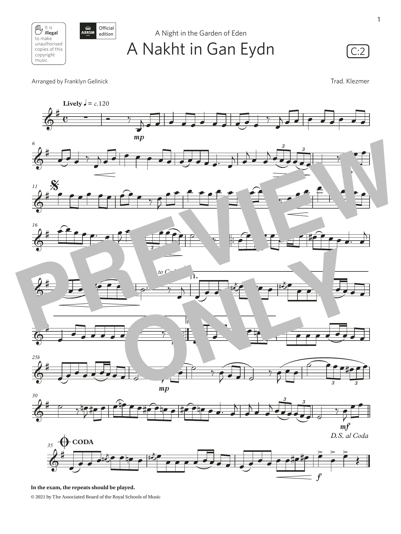 A Nakht in Gan Eydn  (Grade 4 List C2 from the ABRSM Clarinet syllabus from 2022) (Clarinet Solo) von Trad. Klezmer
