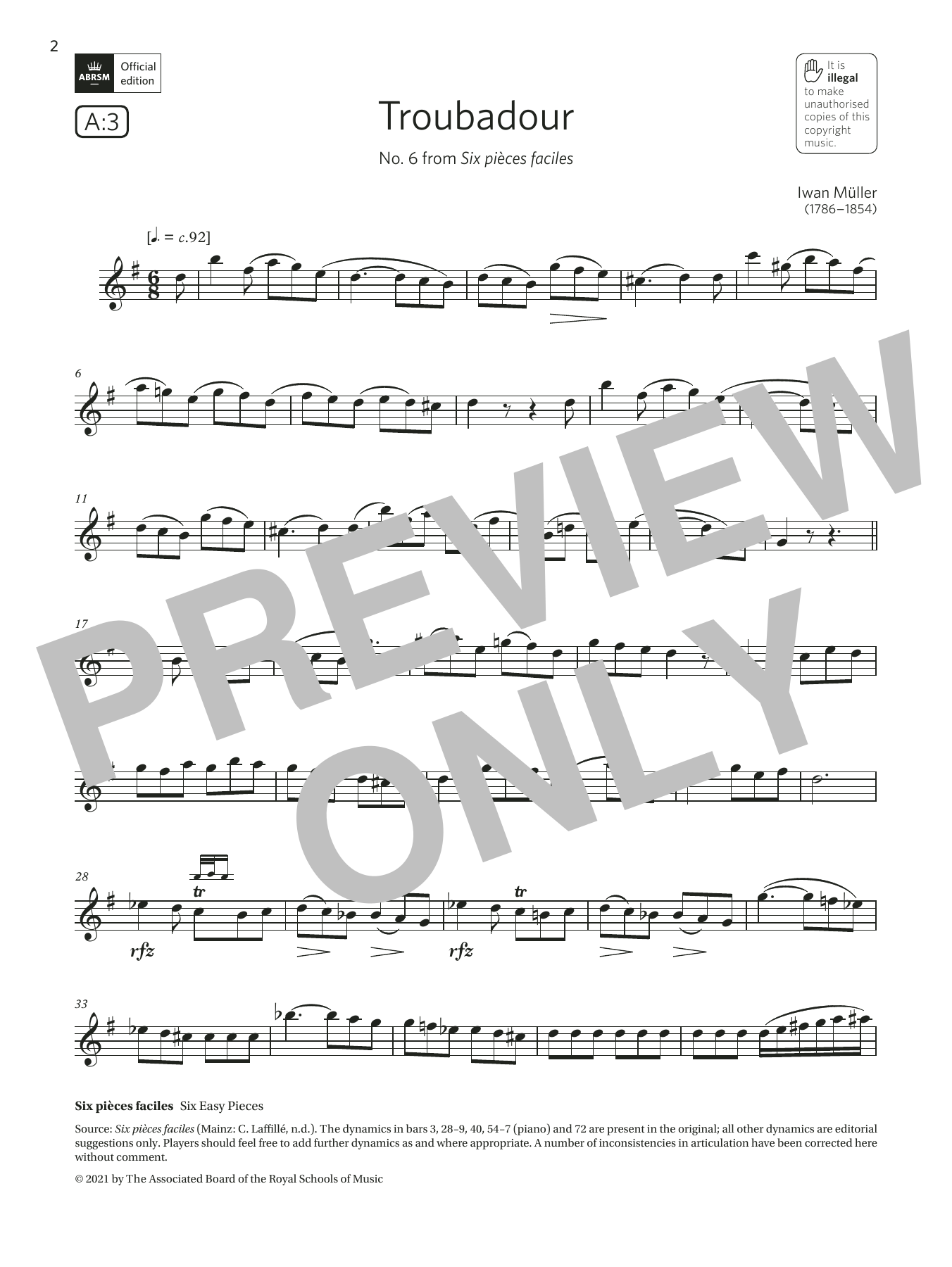 Troubadour (from Six pices faciles) (Grade 5 List A3 from the ABRSM Clarinet syllabus from 2022) (Clarinet Solo) von Iwan Mller