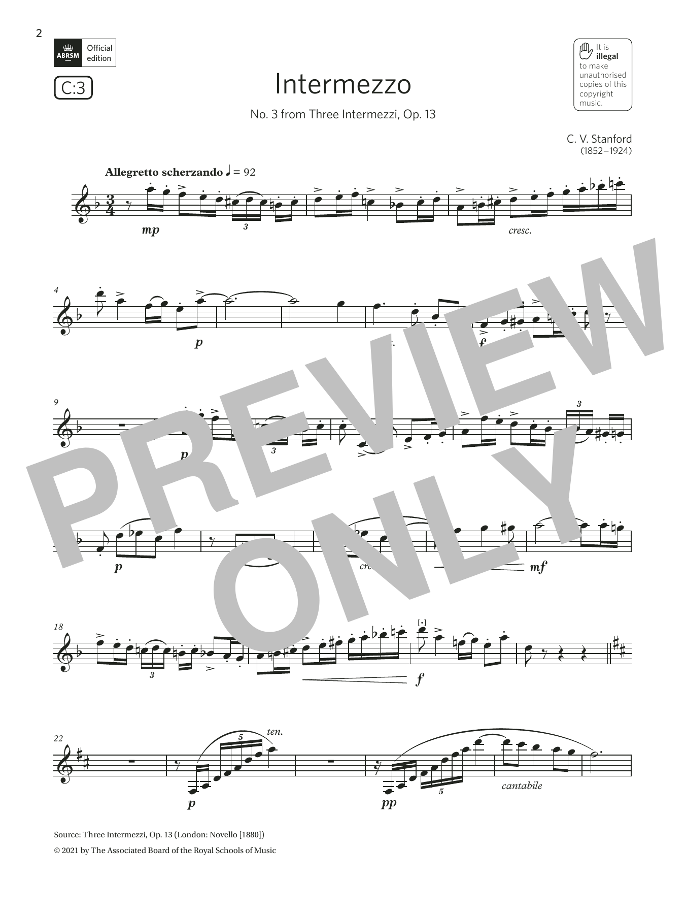 Intermezzo (from Three Intermezzi) (Grade 7 List C3 from the ABRSM Clarinet syllabus from 2022) (Clarinet Solo) von Charles Villiers Stanford
