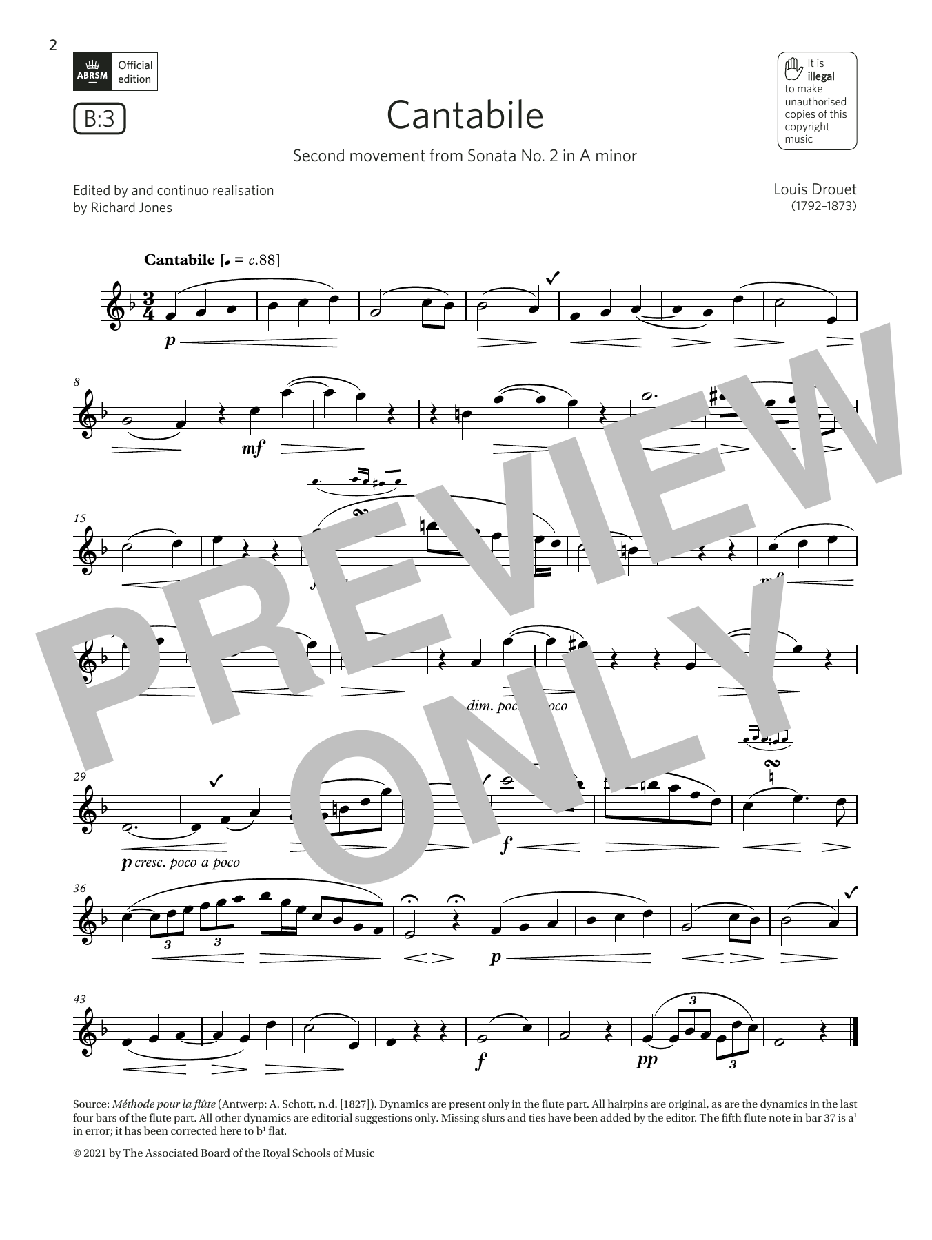 Cantabile (from Sonata No. 2 in A minor) (Grade 4 List B3 from the ABRSM Flute syllabus from 2022) (Flute Solo) von Louis Drouet