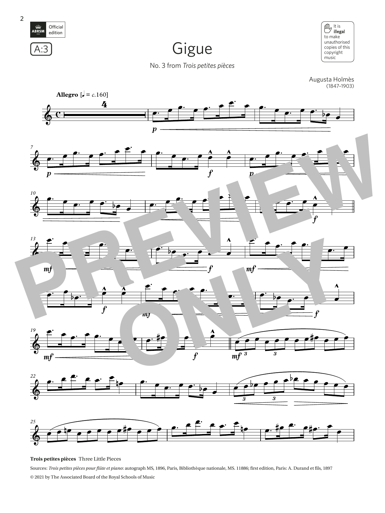 Gigue (No. 3 from Trois petites pices) (Grade 5 List A3 from the ABRSM Flute syllabus from 2022) (Flute Solo) von Augusta Holms