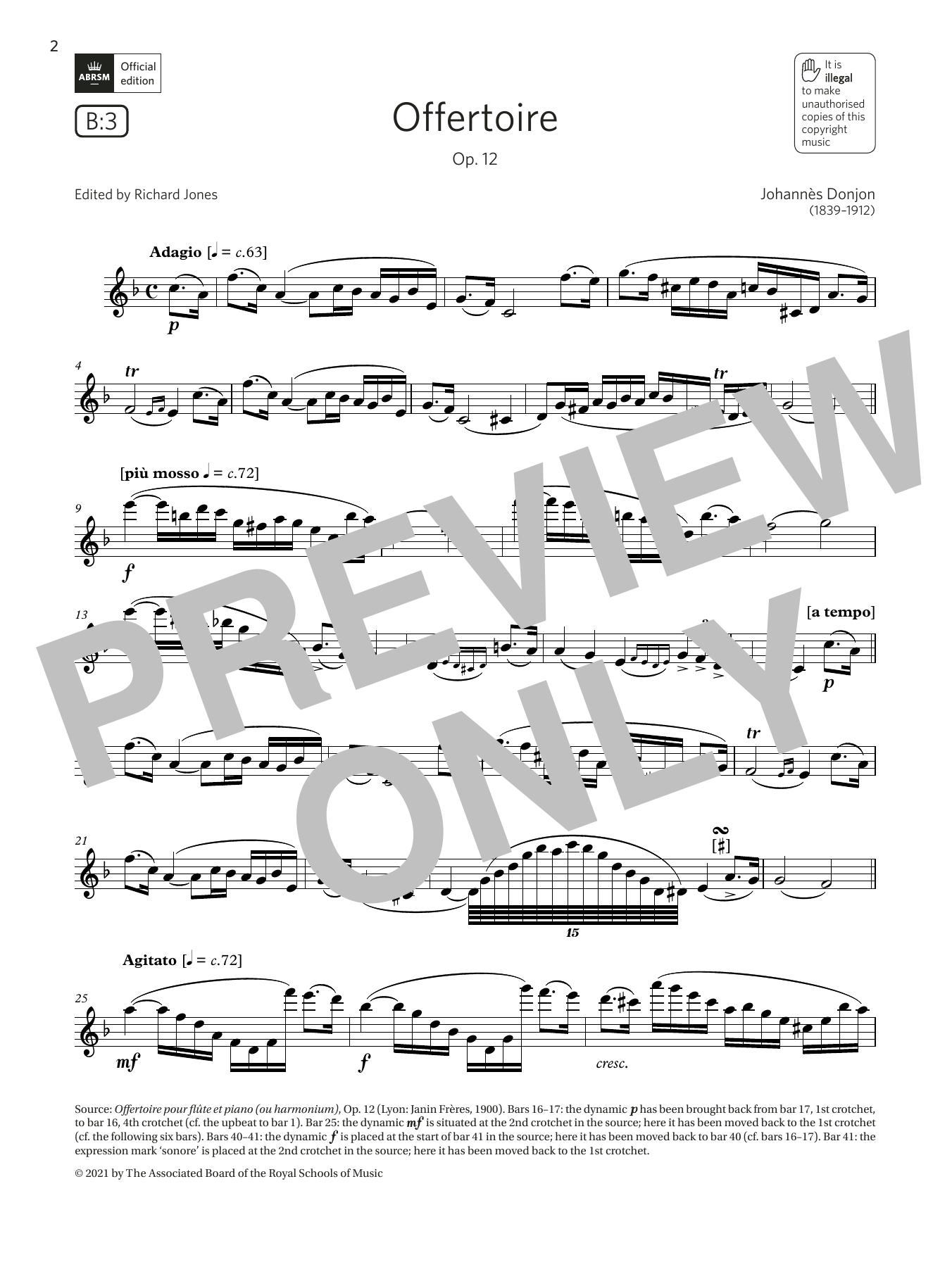 Offertoire, Op. 12 (Grade 7 List B3 from the ABRSM Flute syllabus from 2022) (Flute Solo) von Johannes Donjon