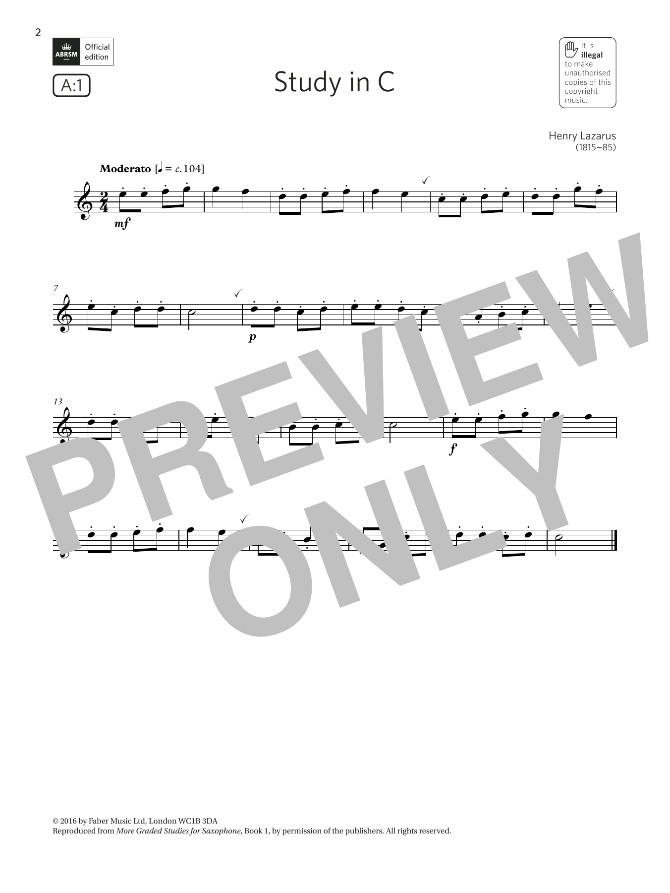 Study in C (Grade 1 List A1 from the ABRSM Saxophone syllabus from 2022) (Alto Sax Solo) von Henry Lazarus
