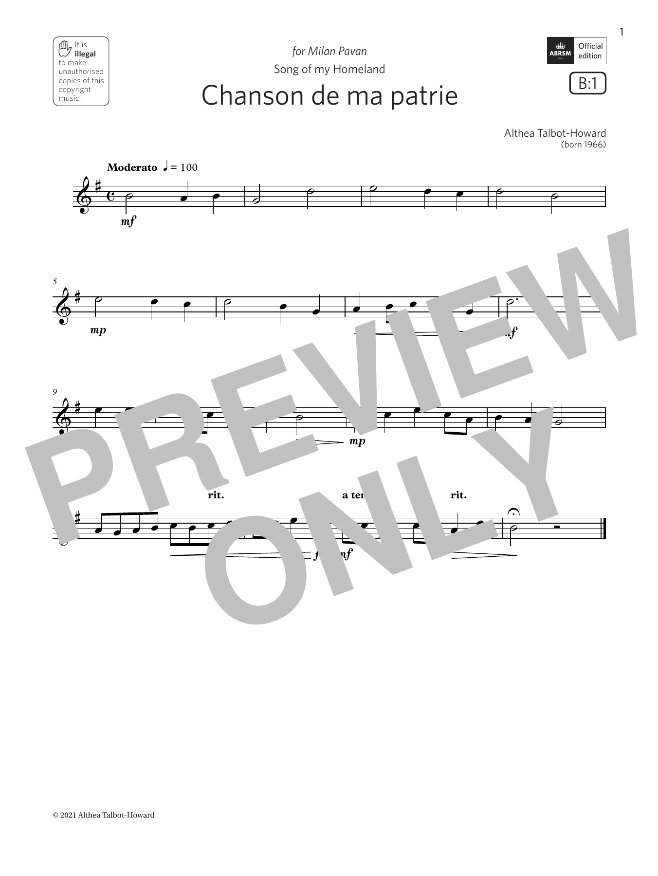 Chanson de ma patrie (Grade 1 List B1 from the ABRSM Saxophone syllabus from 2022) (Alto Sax Solo) von Althea Talbot-Howard