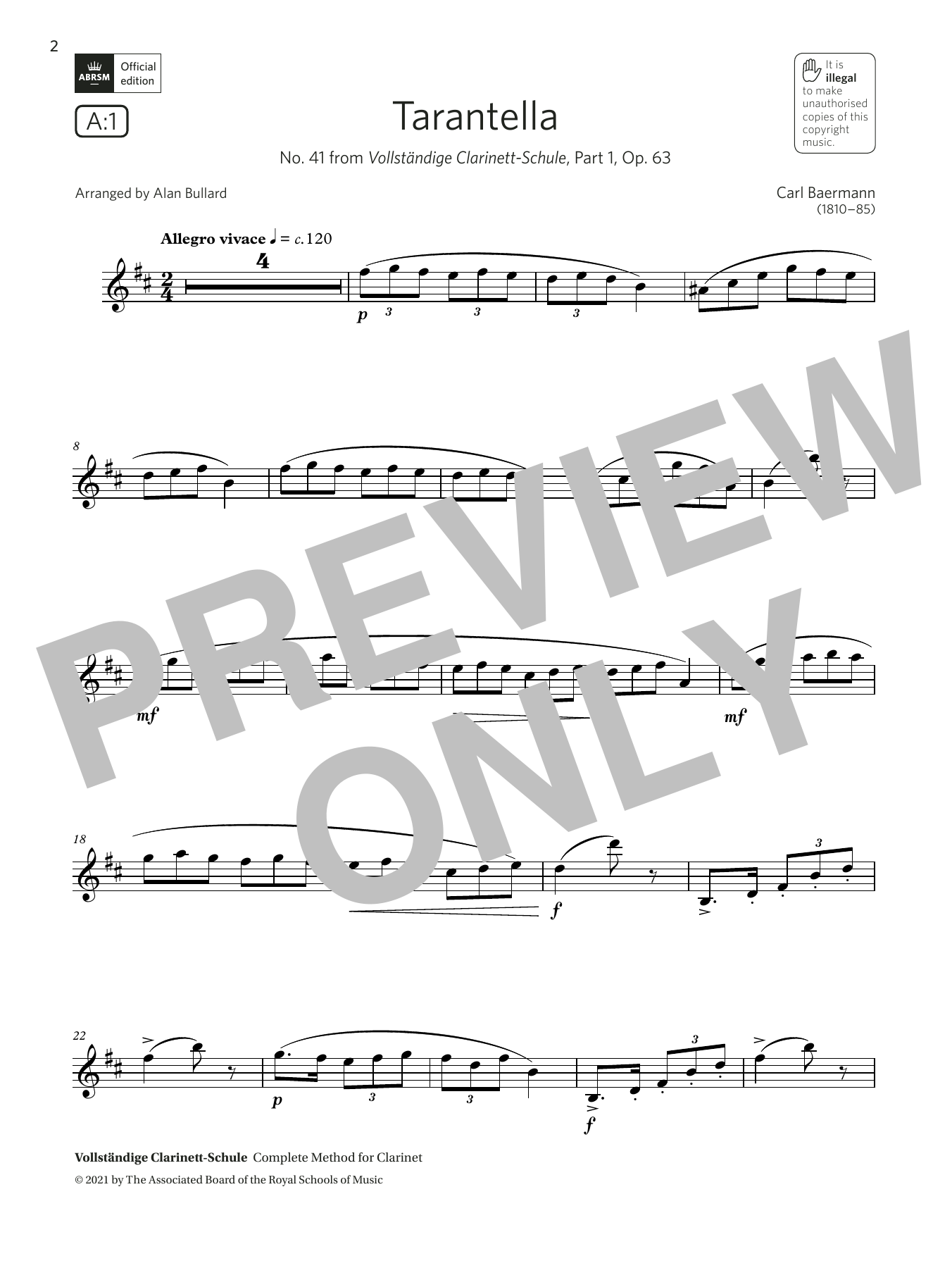 Tarantella (from Vollstndige Clarinett-Schule)(Grade 5 A1, the ABRSM Saxophone syllabus from 2022) (Alto Sax Solo) von Carl Baermann