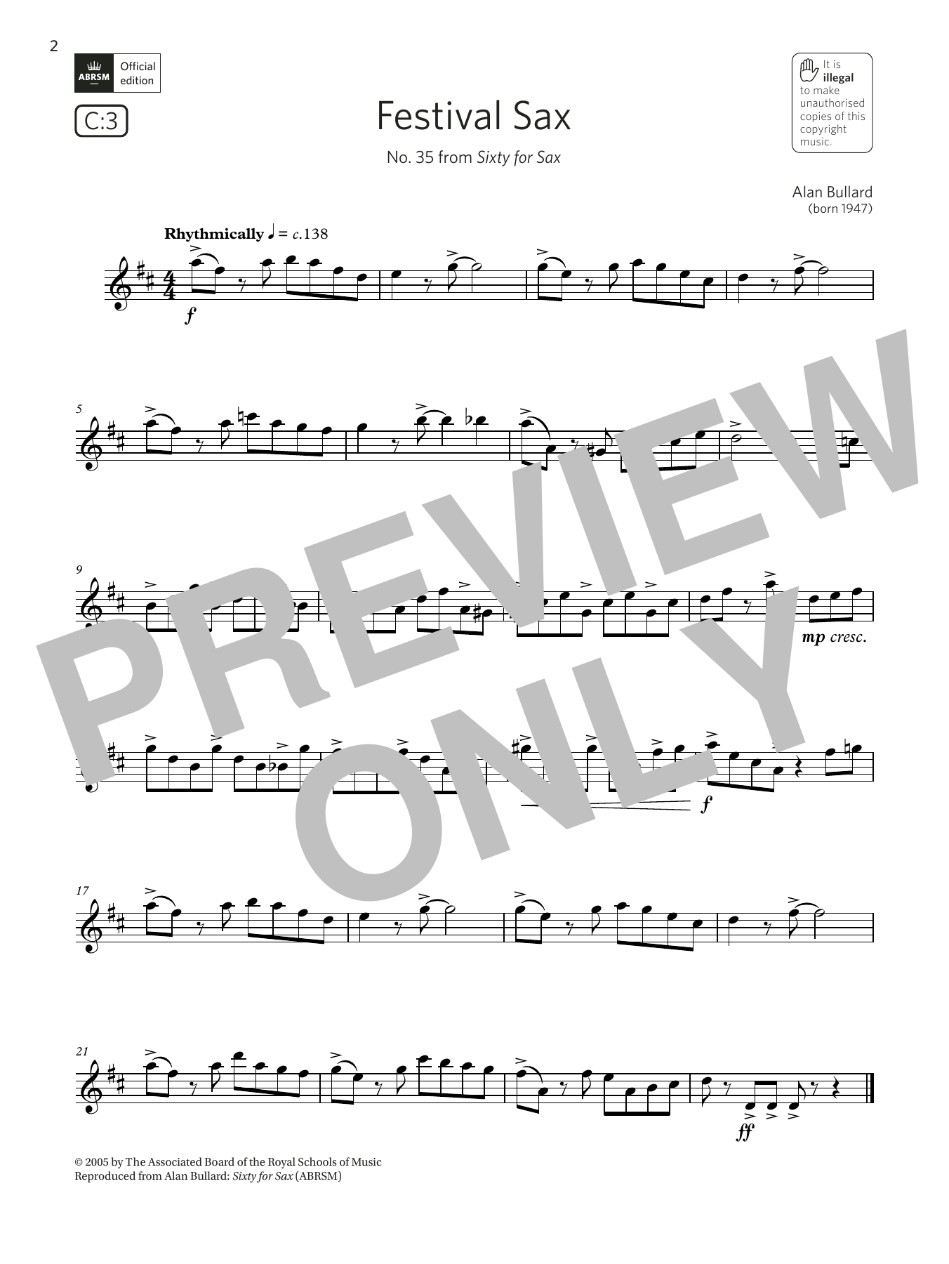 Festival Sax (from Sixty for Sax) (Grade 5 List C3 from the ABRSM Saxophone syllabus from 2022) (Alto Sax Solo) von Alan Bullard