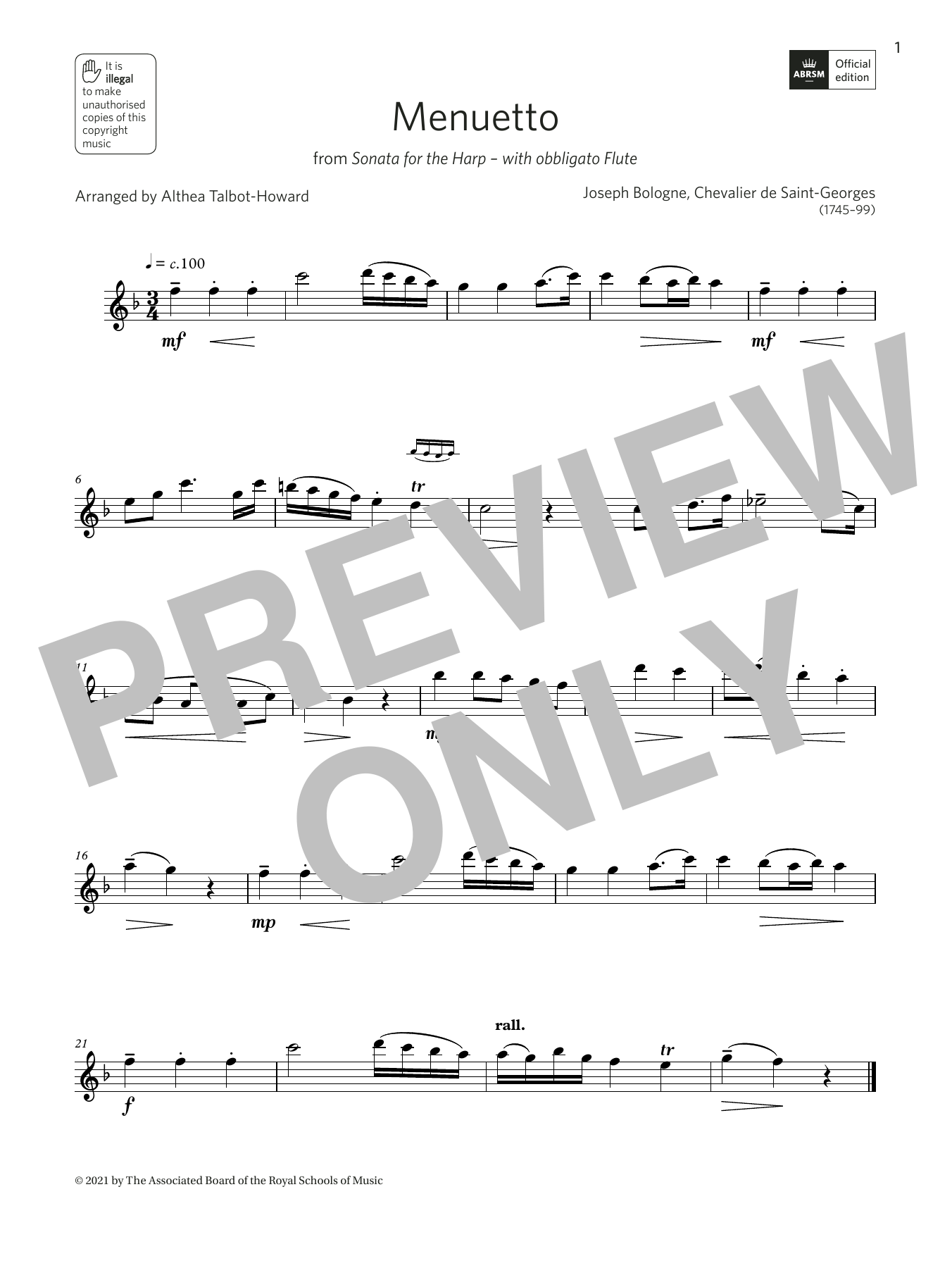 Menuetto from Sonata for the Harp (Grade 2 A5 from the ABRSM Treble Recorder syllabus from 2022) (Recorder Solo) von Althea Talbot-Howard