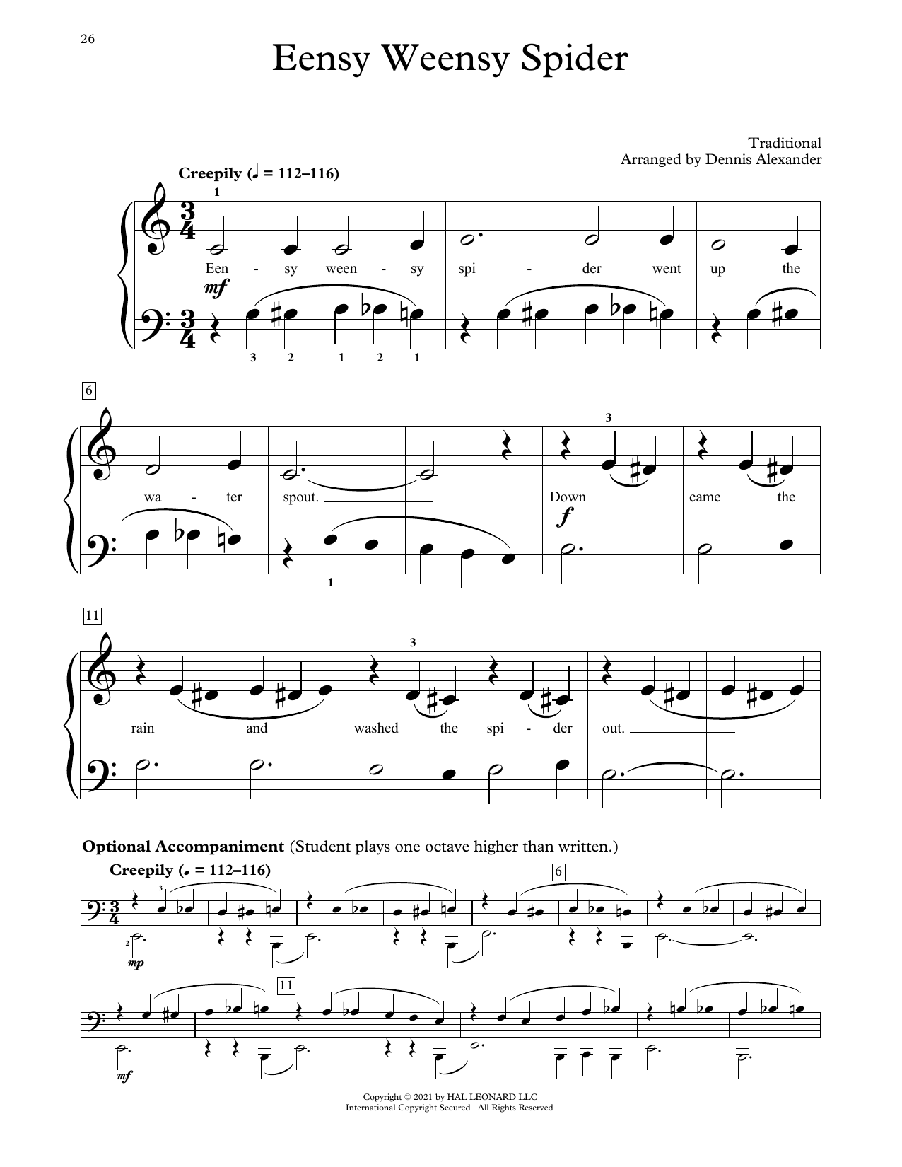 Eensy Weensy Spider (arr. Dennis Alexander) (Educational Piano) von Traditional