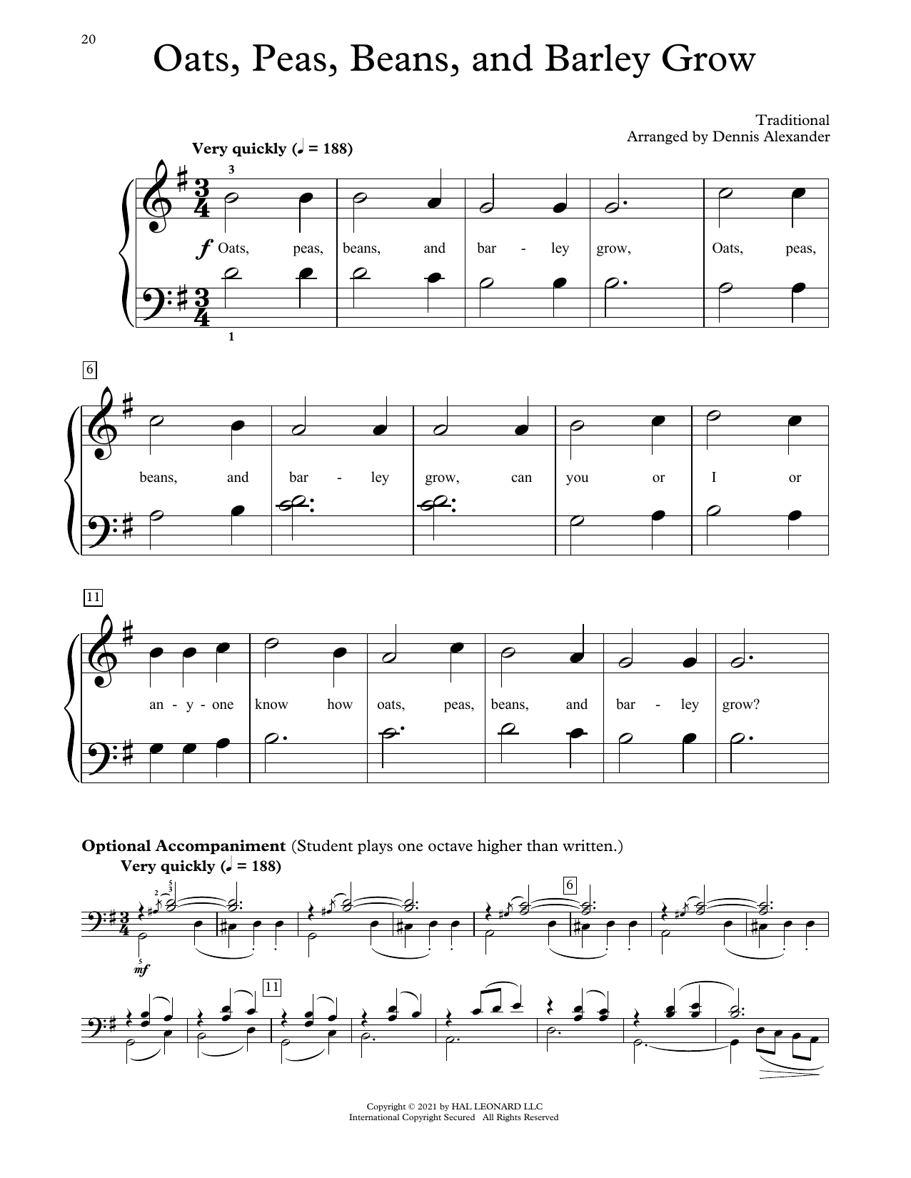 Oats, Peas, Beans And Barley Grow (arr. Dennis Alexander) (Educational Piano) von Traditional