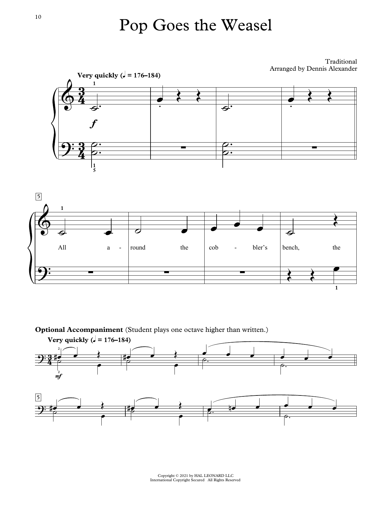 Pop Goes The Weasel (arr. Dennis Alexander) (Educational Piano) von Traditional