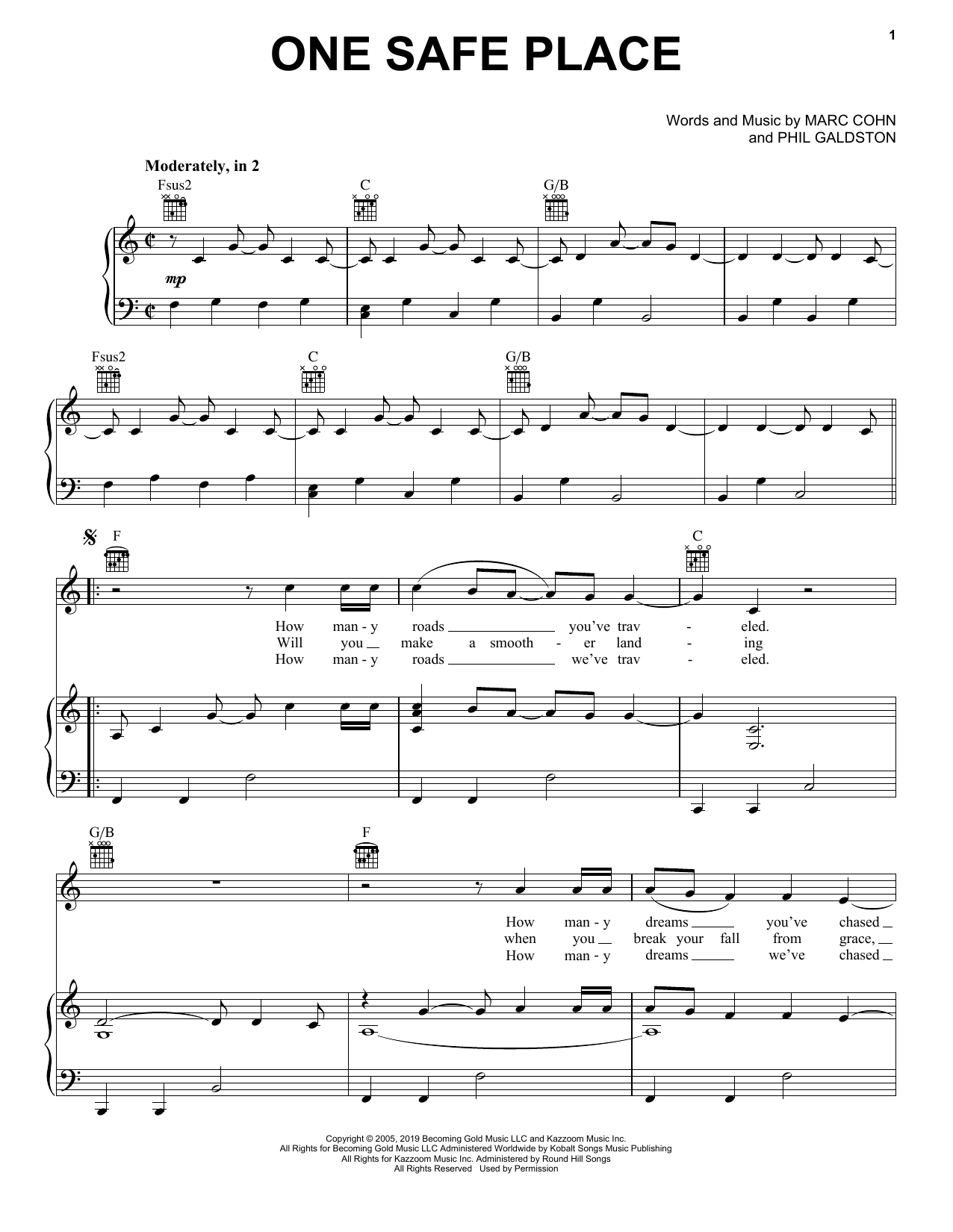One Safe Place (Piano, Vocal & Guitar Chords (Right-Hand Melody)) von Marc Cohn