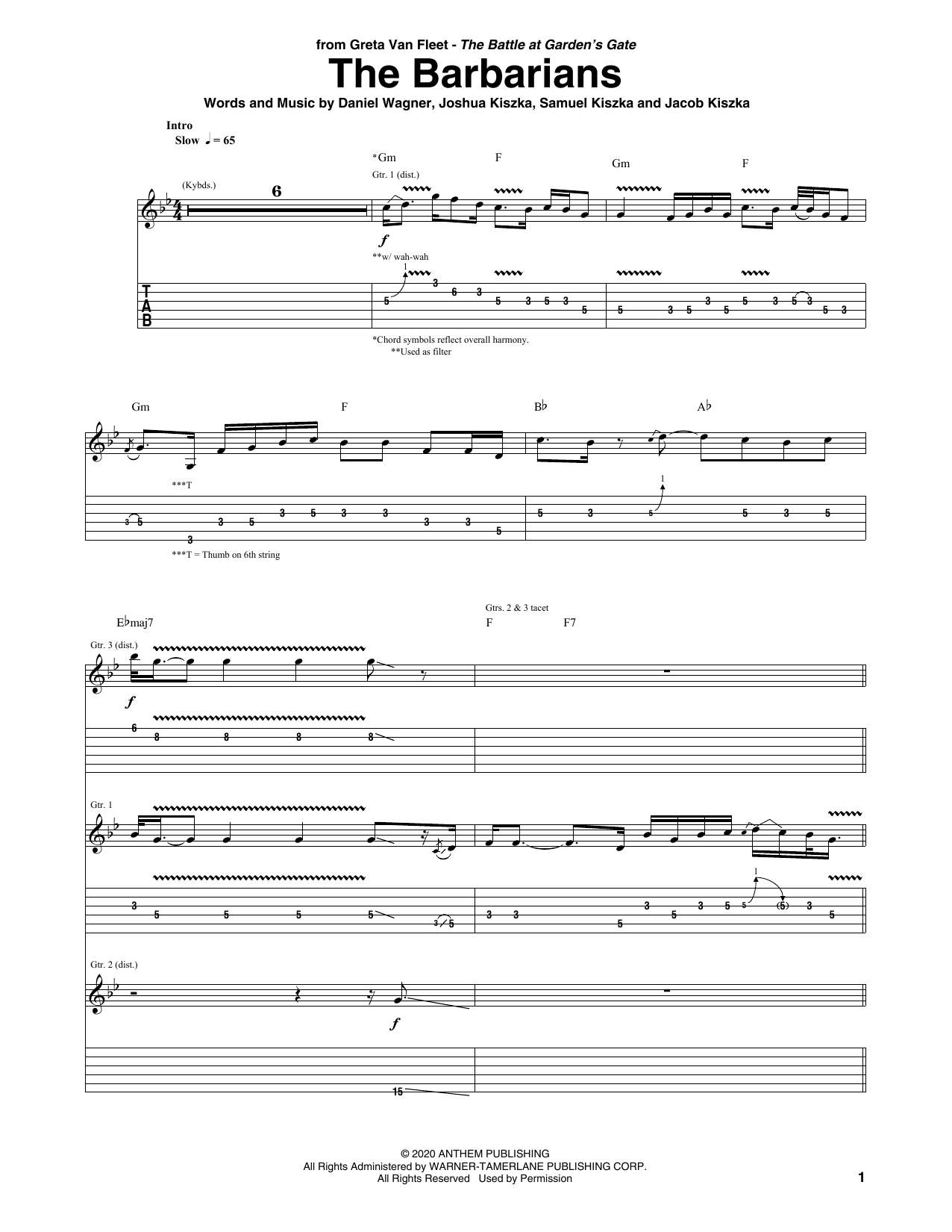 The Barbarians (Guitar Tab) von Greta Van Fleet