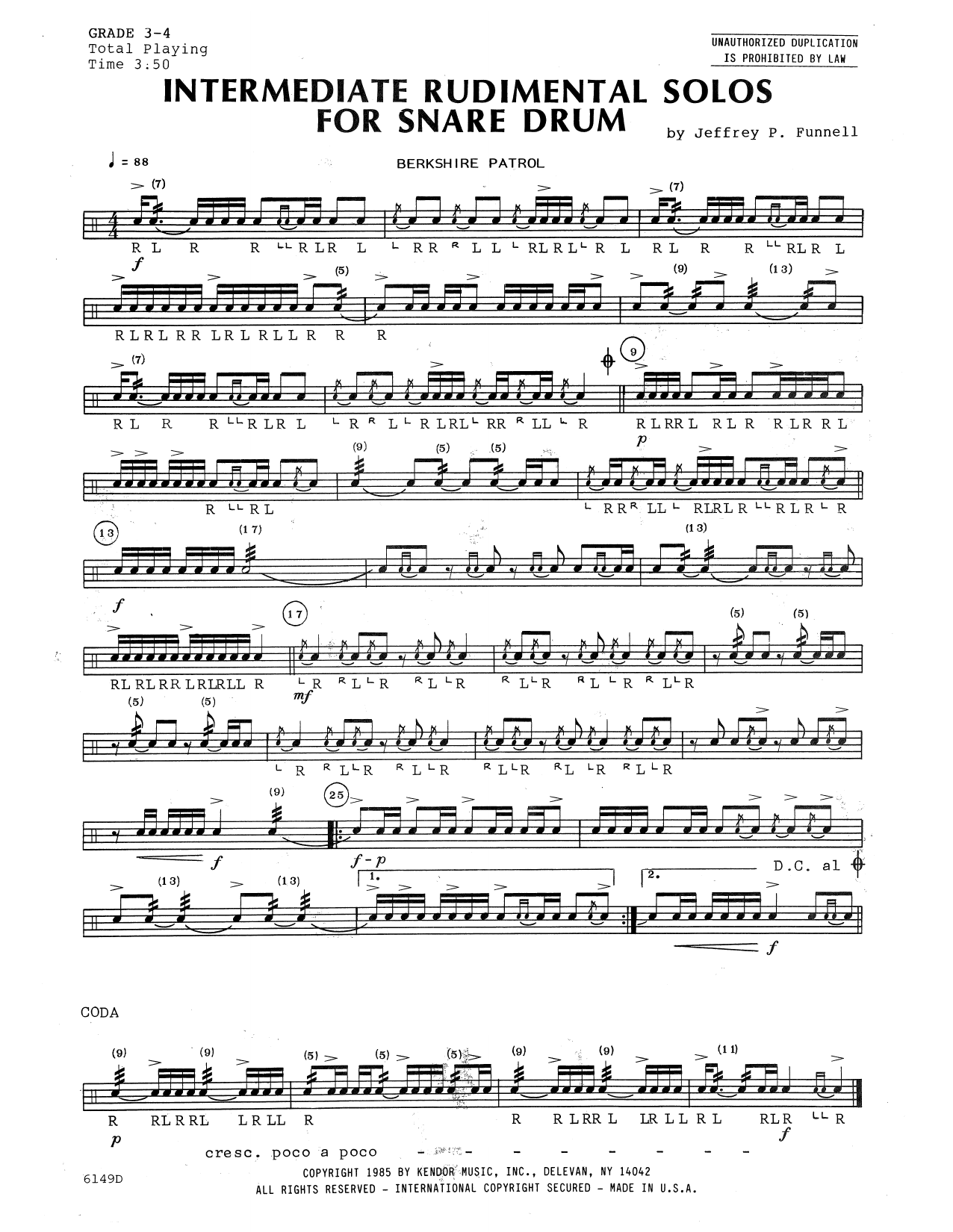 Intermediate Rudimental Solos For Snare Drum (Percussion Solo) von Jeffrey P. Funnell