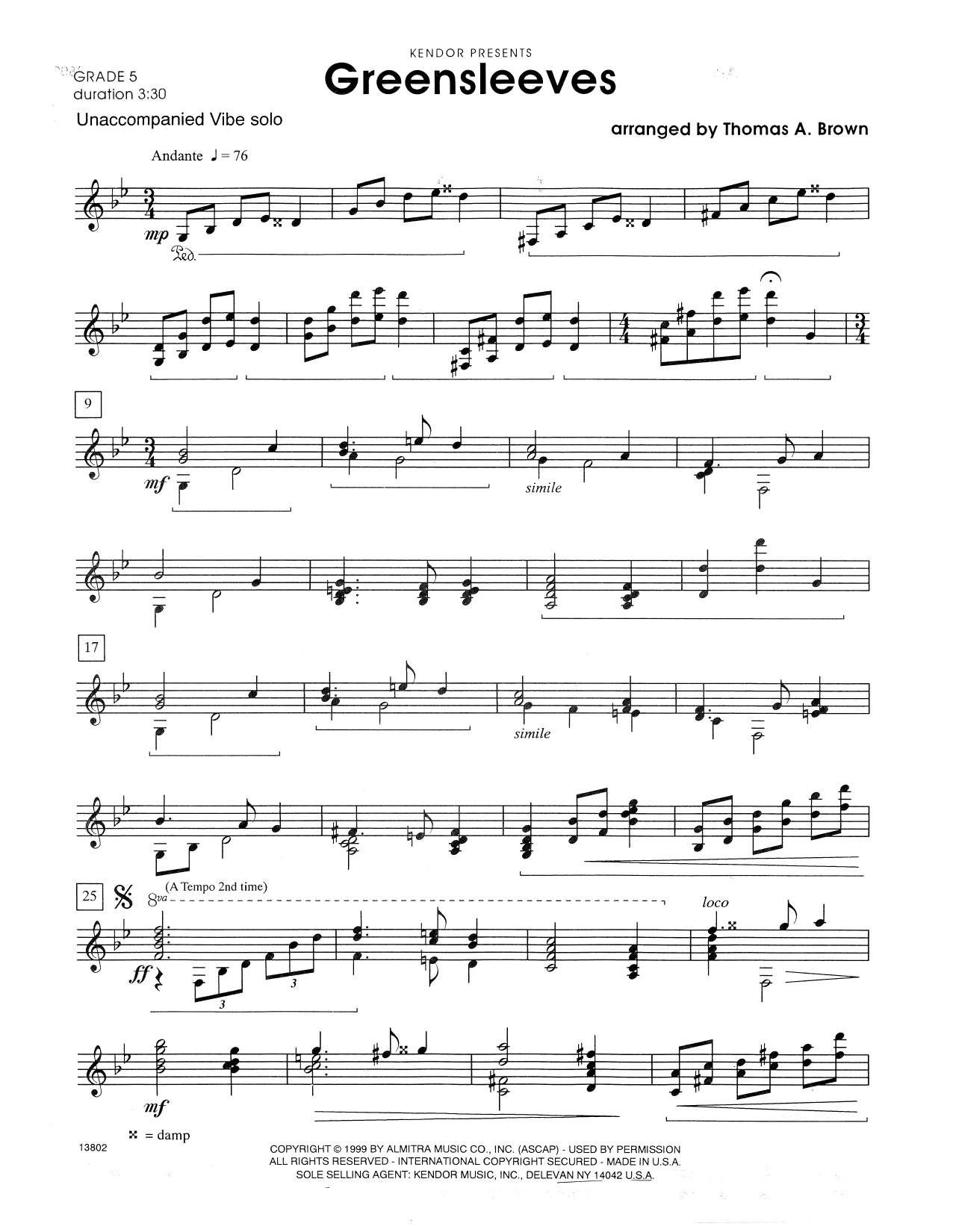 Greensleeves (arr. Thomas A. Brown) (Percussion Solo) von Traditional