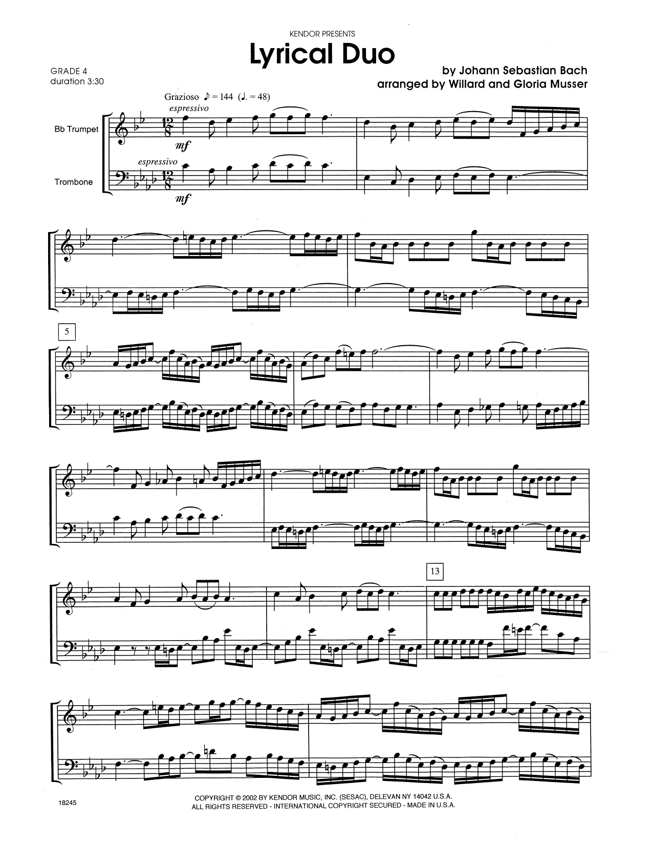 Lyrical Duo (arr. Willard and Gloria Musser) (Brass Ensemble) von Johann Sebastian Bach