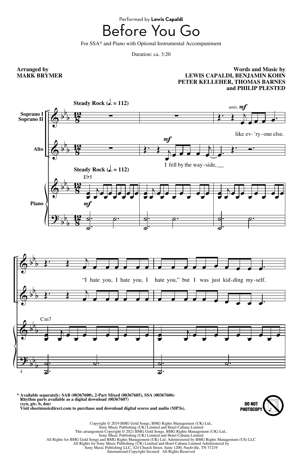 Before You Go (arr. Mark Brymer) (SSA Choir) von Lewis Capaldi